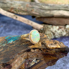 18kt Yellow gold halo cluster Light Opal and diamond opal enagagement ring - Masterpiece Jewellery Opal & Gems Sydney Australia | Online Shop