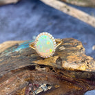 18kt Yellow gold halo cluster Light Opal and diamond opal enagagement ring - Masterpiece Jewellery Opal & Gems Sydney Australia | Online Shop