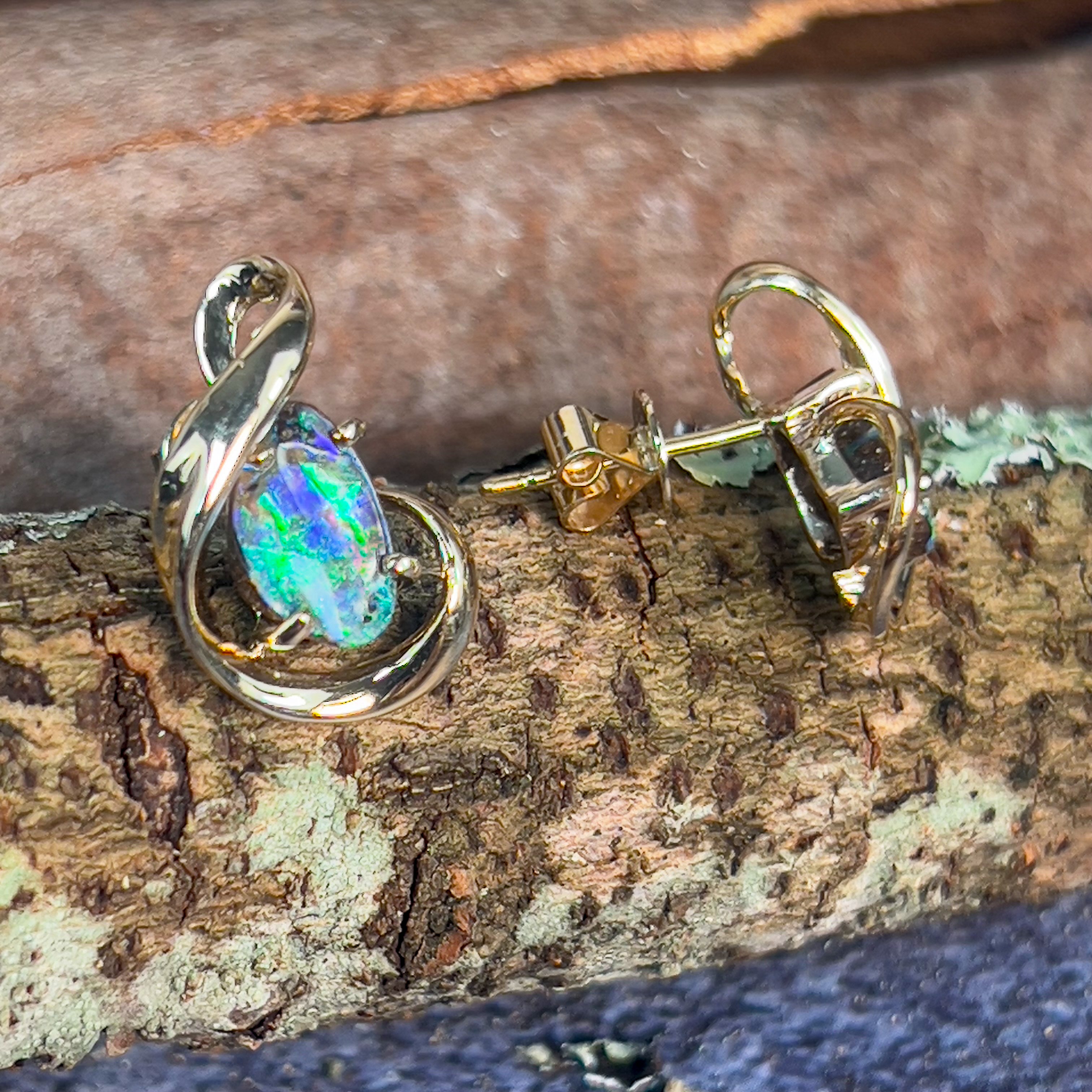 9kt Yellow Gold Boulder Opal 2.07ct earrings - Masterpiece Jewellery Opal & Gems Sydney Australia | Online Shop