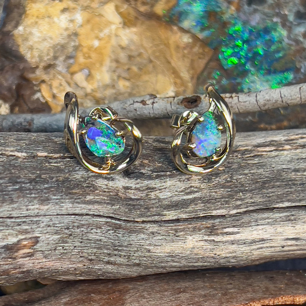 9kt Yellow Gold Boulder Opal 2.07ct earrings - Masterpiece Jewellery Opal & Gems Sydney Australia | Online Shop
