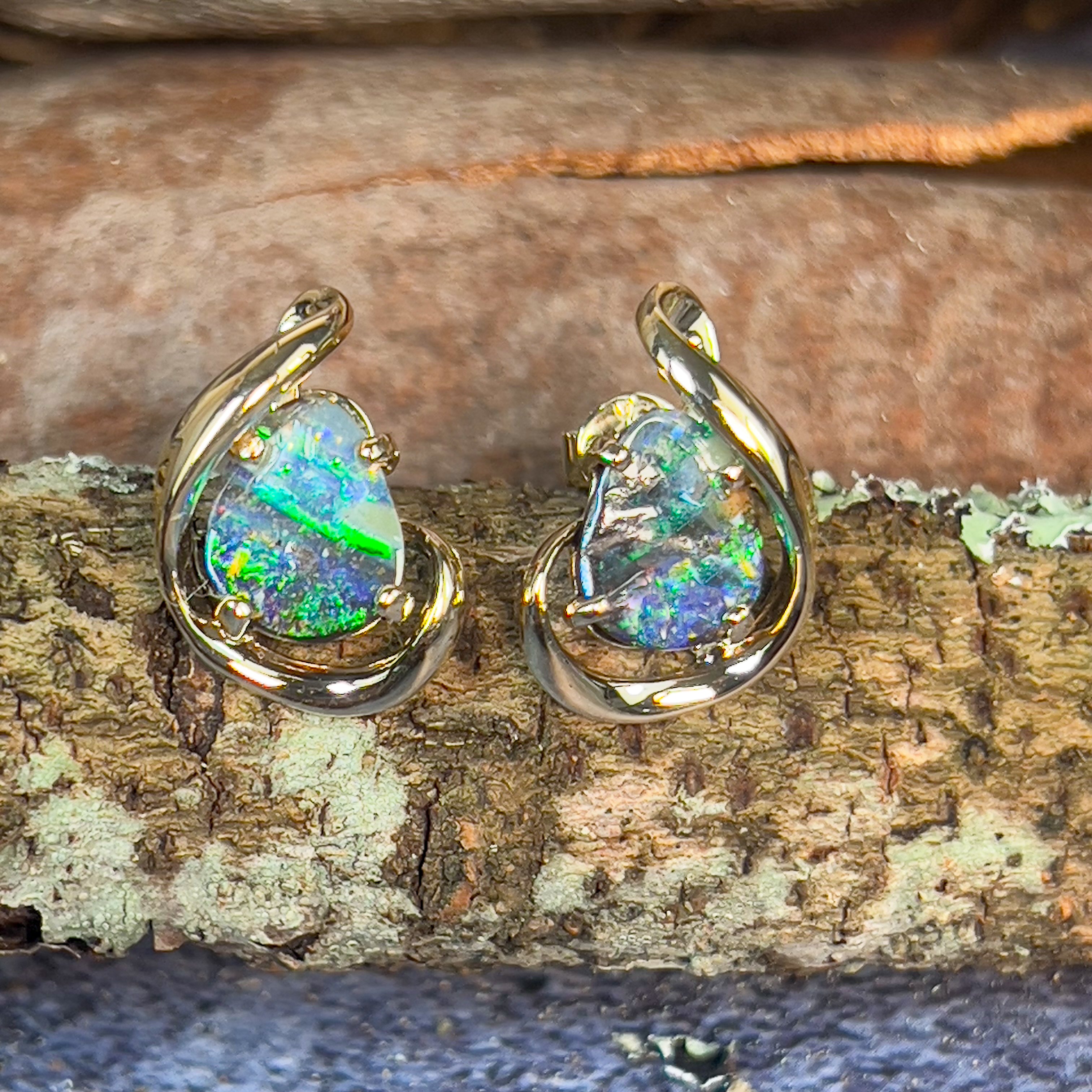 9kt Pair of Gold Boulder Opal 3.79ct earrings - Masterpiece Jewellery Opal & Gems Sydney Australia | Online Shop