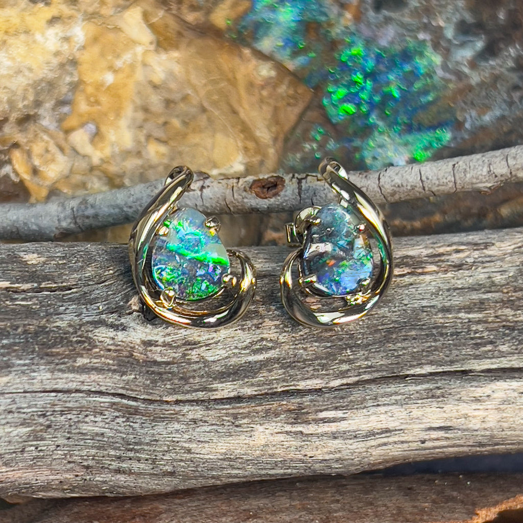 9kt Pair of Gold Boulder Opal 3.79ct earrings - Masterpiece Jewellery Opal & Gems Sydney Australia | Online Shop