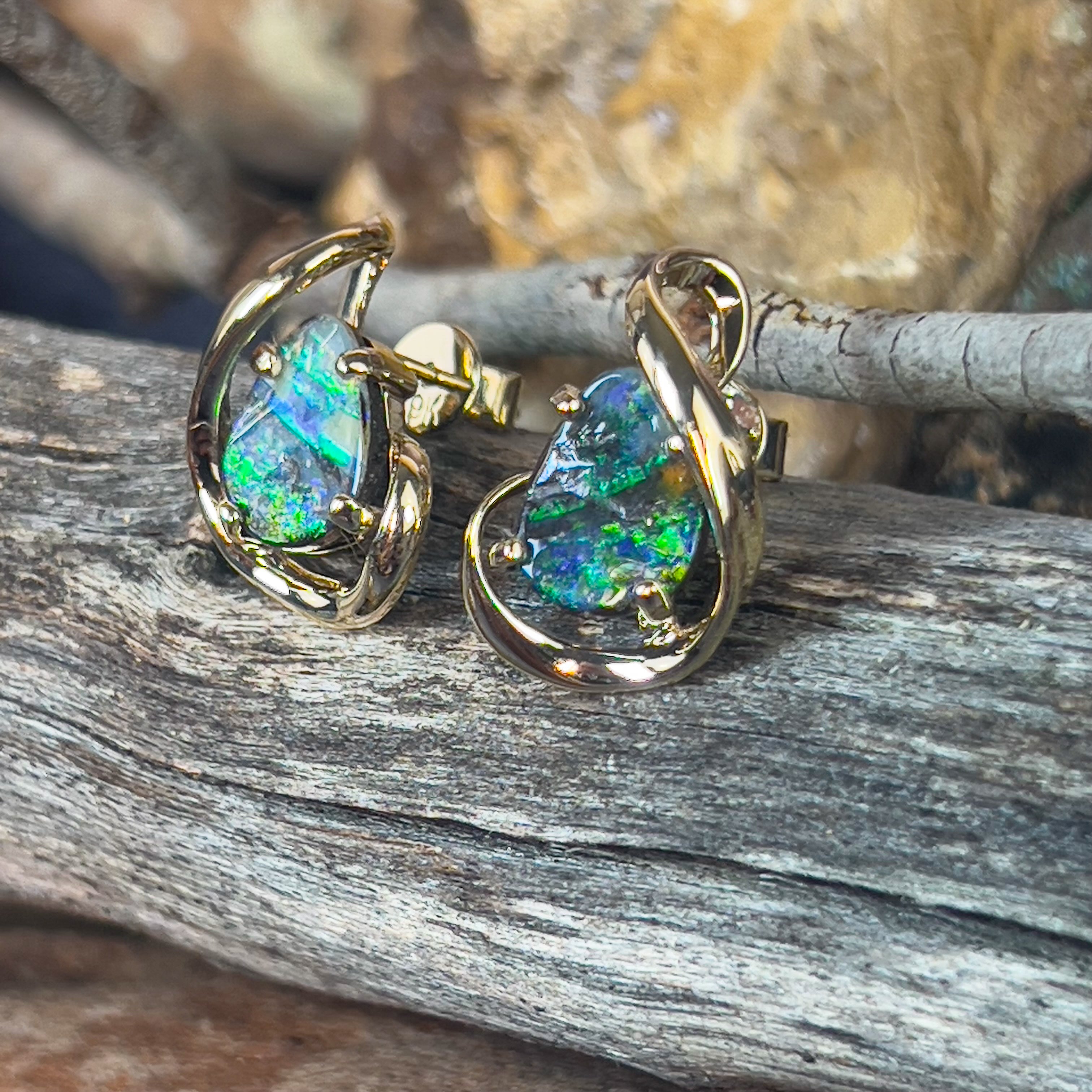 9kt Pair of Gold Boulder Opal 3.79ct earrings - Masterpiece Jewellery Opal & Gems Sydney Australia | Online Shop