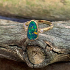 14kt Yellow Gold traingular Opal green blue doublet with diamonds ring - Masterpiece Jewellery Opal & Gems Sydney Australia | Online Shop