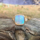 14kt Yellow Gold square Crystal Opal and diamond ring - Masterpiece Jewellery Opal & Gems Sydney Australia | Online Shop