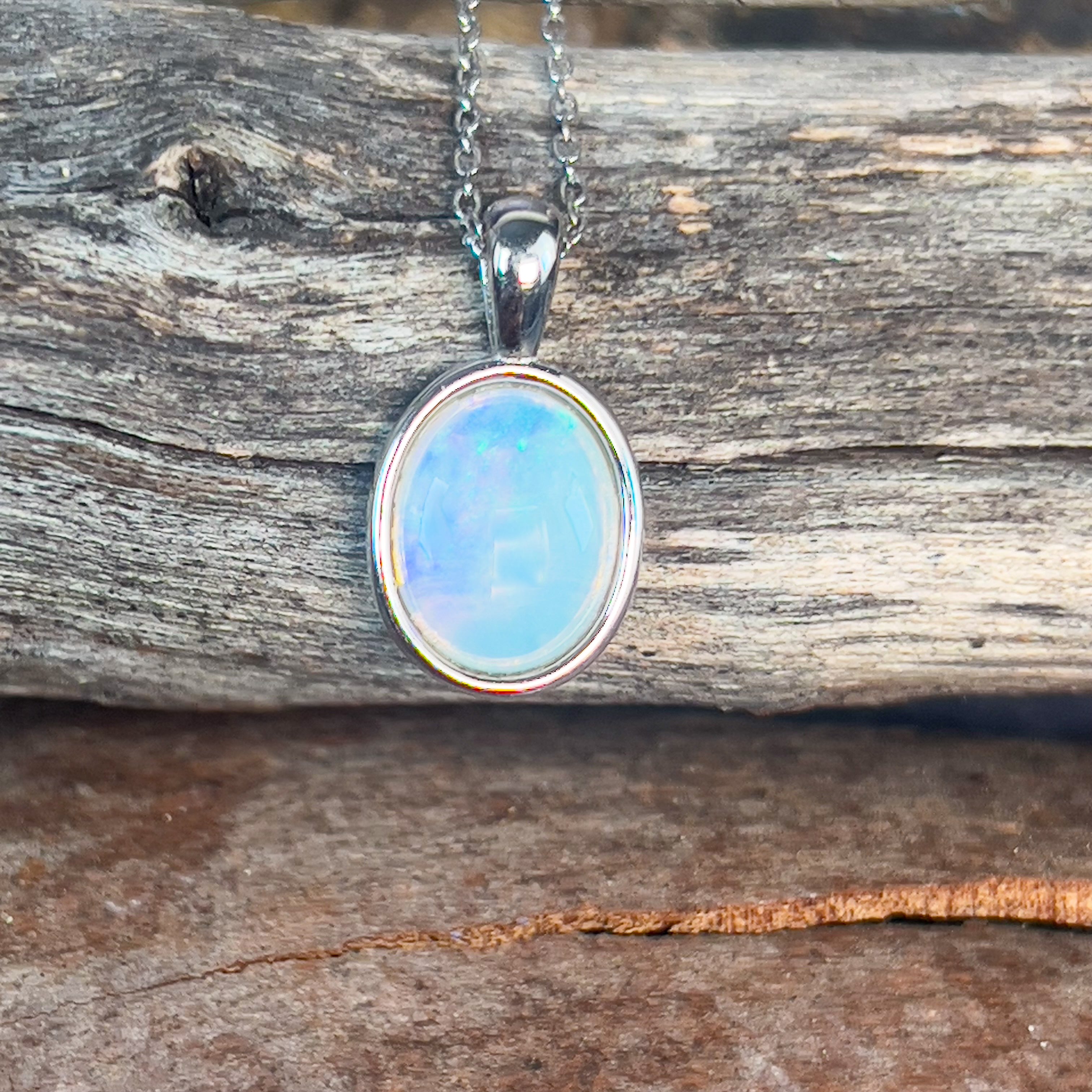 Sterling Silver Light Opal 10x8mm Bezel pendant - Masterpiece Jewellery Opal & Gems Sydney Australia | Online Shop