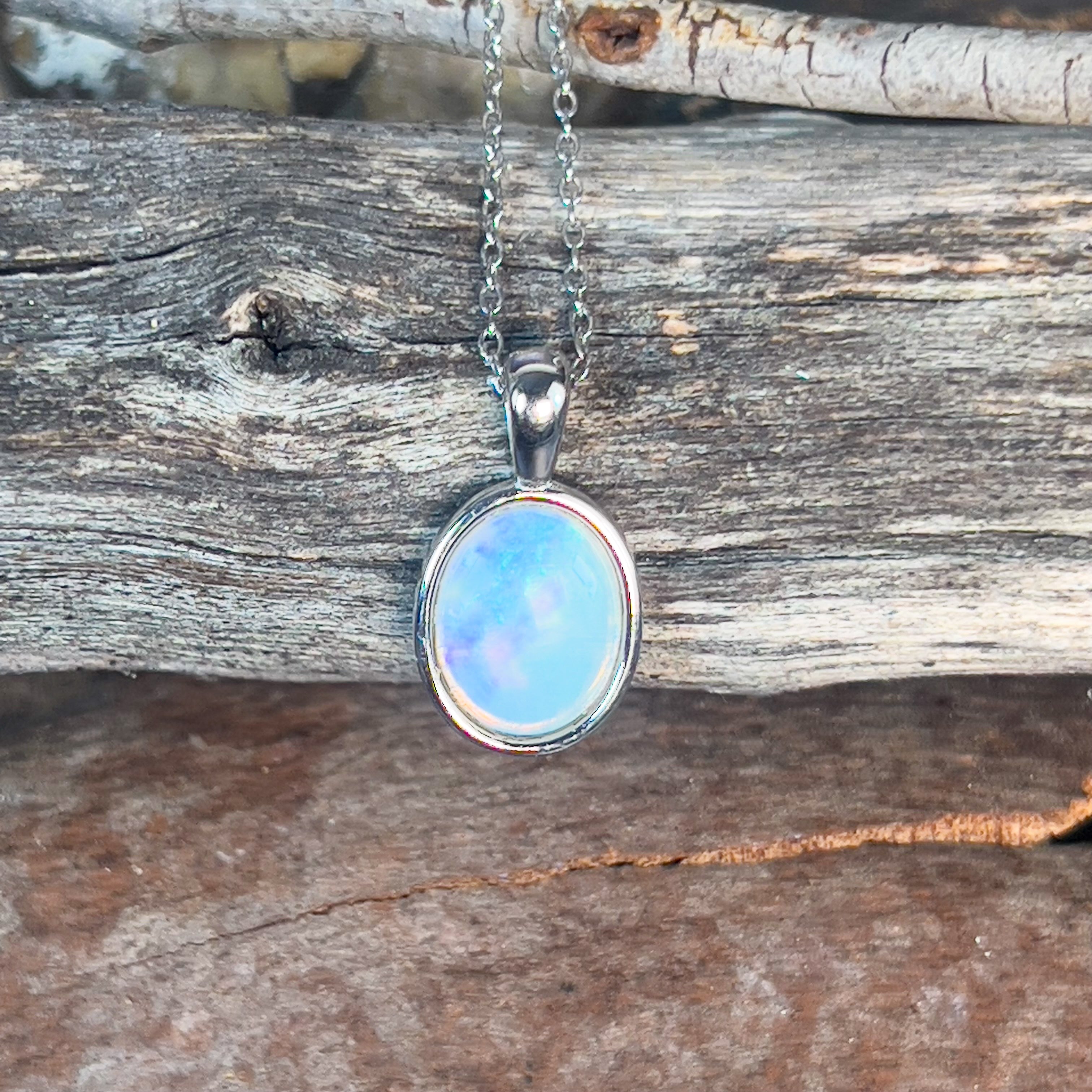 Sterling Silver Light Opal 10x8mm Bezel pendant - Masterpiece Jewellery Opal & Gems Sydney Australia | Online Shop