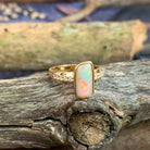 14kt Yellow Gold rectangular Fire Light Opal with diamonds ring - Masterpiece Jewellery Opal & Gems Sydney Australia | Online Shop