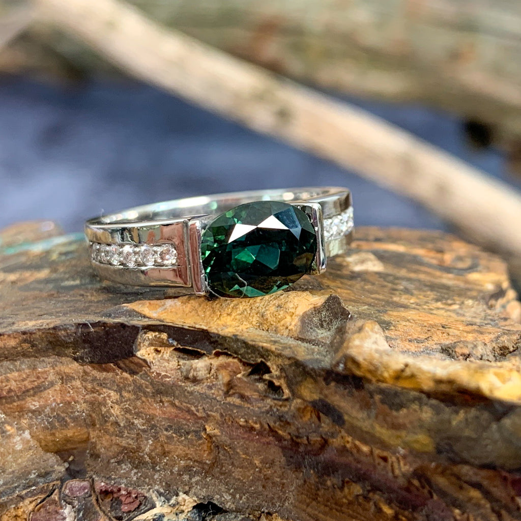 Platinum Australian Teal sapphire and diamond ring - Masterpiece Jewellery Opal & Gems Sydney Australia | Online Shop