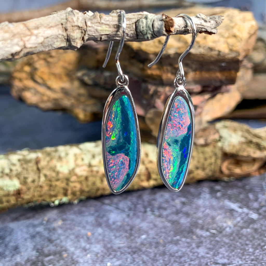 Sterling Silver dangling Opal doublet earrings - Masterpiece Jewellery Opal & Gems Sydney Australia | Online Shop