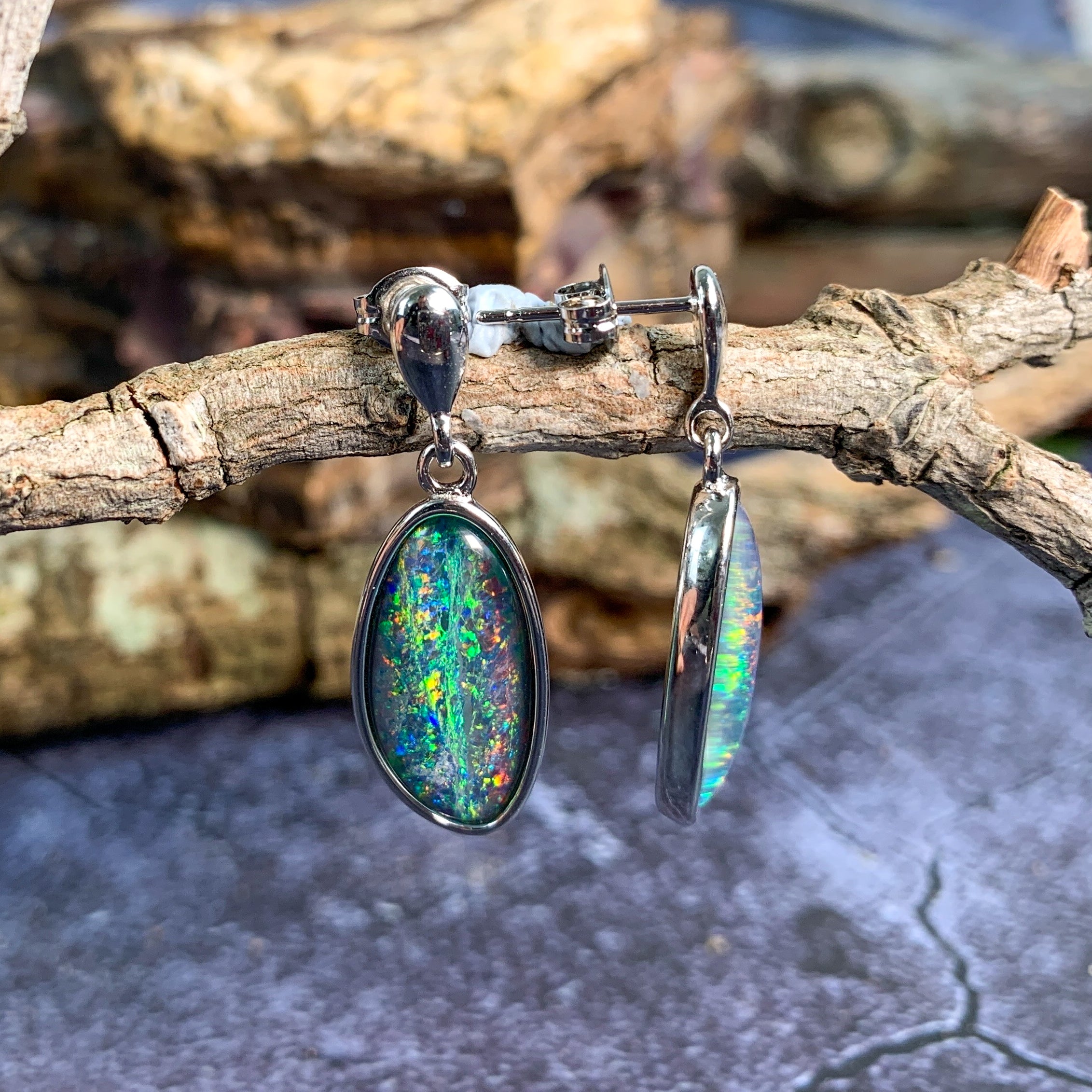 Sterling Silver dangling freeform Opal triplet earrings - Masterpiece Jewellery Opal & Gems Sydney Australia | Online Shop