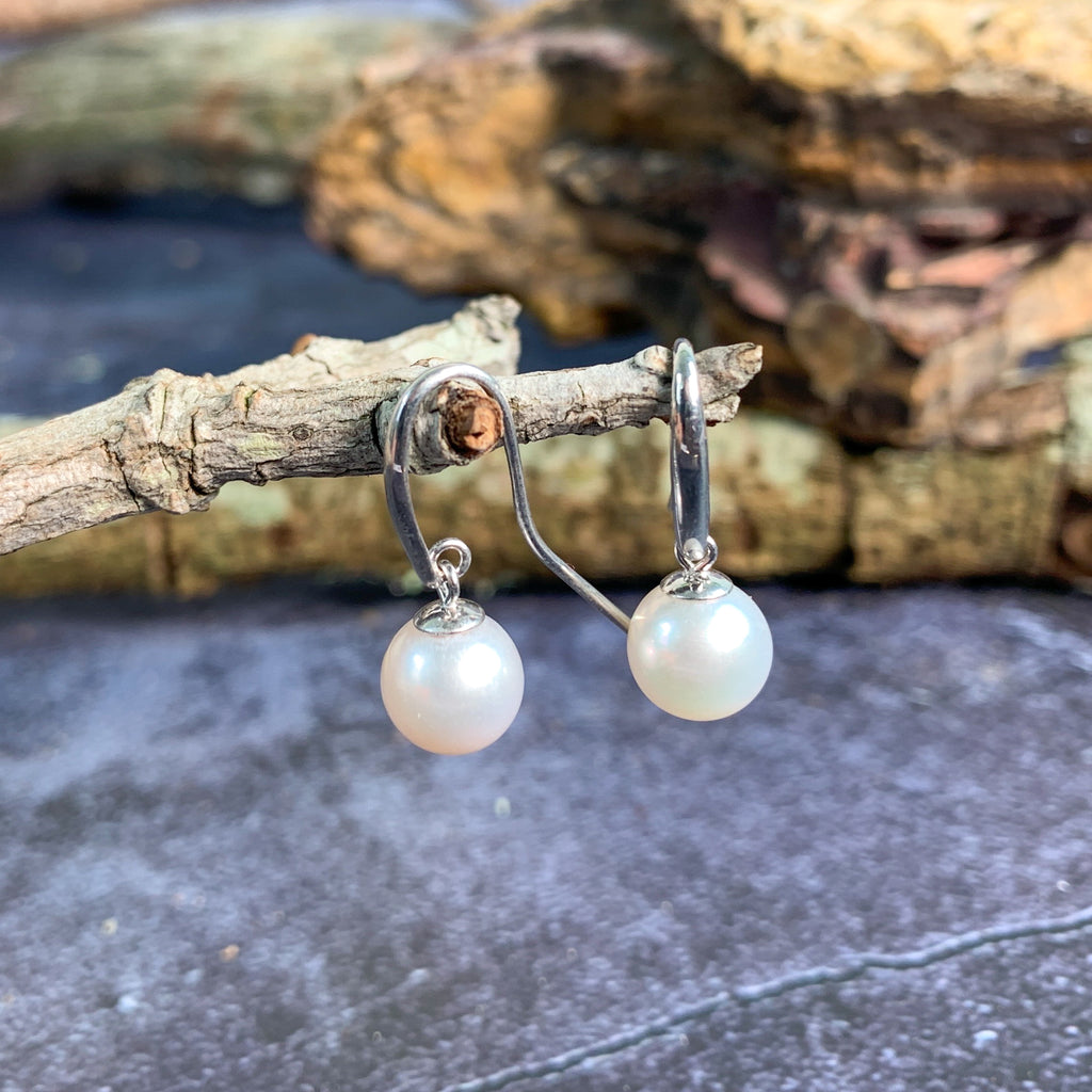 Pair of Sterling Silver dangling hooks with 8-8.5mm Akoya Pearls - Masterpiece Jewellery Opal & Gems Sydney Australia | Online Shop