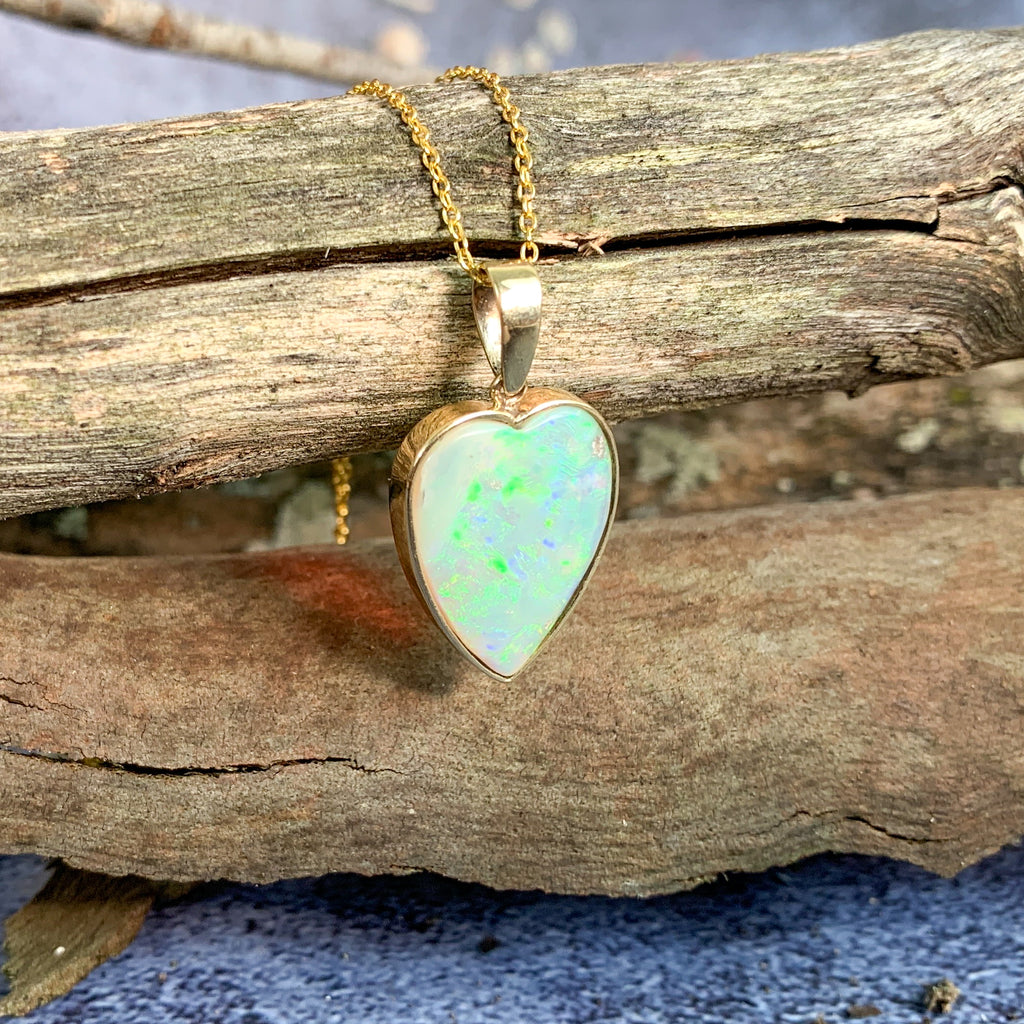 9kt Yellow Gold heart shape Opal 5.48ct pendant - Masterpiece Jewellery Opal & Gems Sydney Australia | Online Shop