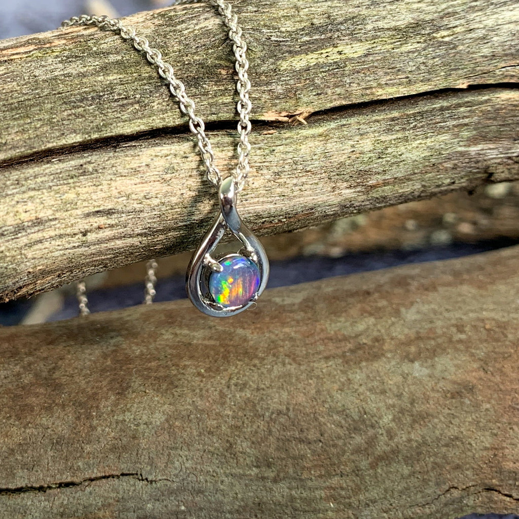 Sterling Silver Opal 5mm round triplet infinity pendant - Masterpiece Jewellery Opal & Gems Sydney Australia | Online Shop
