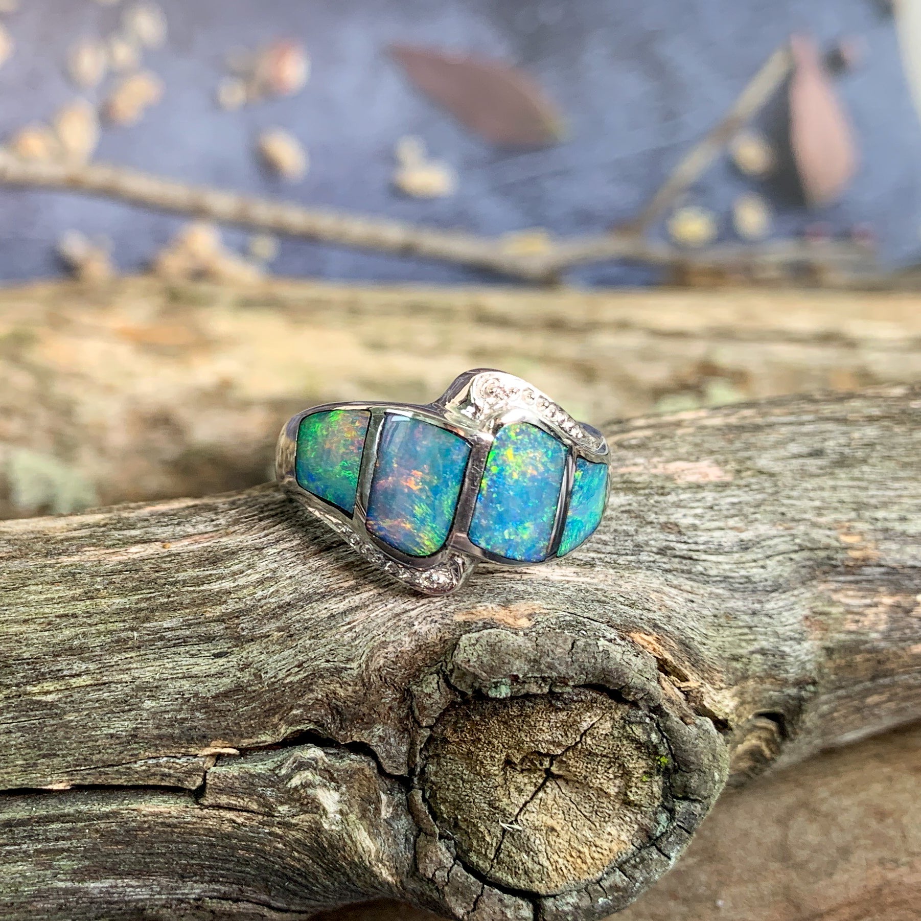 Sterling Silver Opal inlay band shaped - Masterpiece Jewellery Opal & Gems Sydney Australia | Online Shop