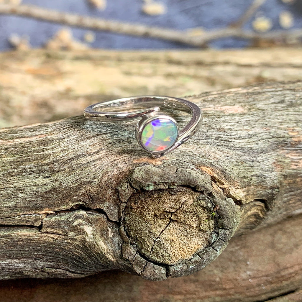 Sterling Silver cross over black opal ring solitaire - Masterpiece Jewellery Opal & Gems Sydney Australia | Online Shop
