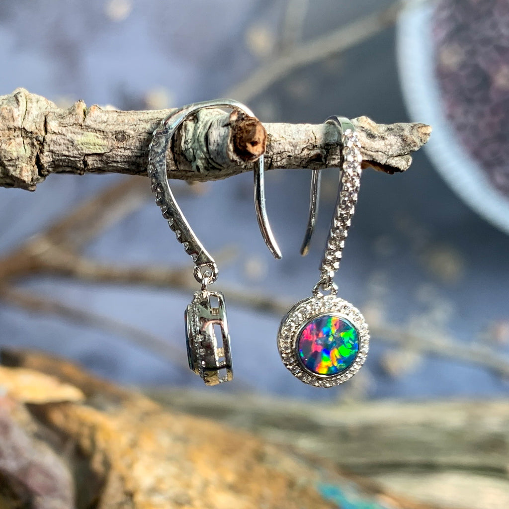 Sterling Silver dangling Opal Round 5mm with cubic zirconias - Masterpiece Jewellery Opal & Gems Sydney Australia | Online Shop
