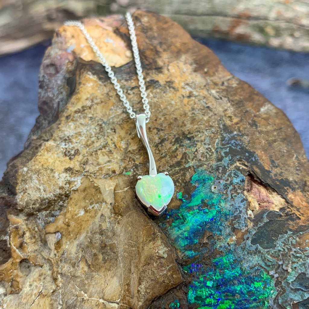 Sterling Silver heart shape Light Opal pendant - Masterpiece Jewellery Opal & Gems Sydney Australia | Online Shop