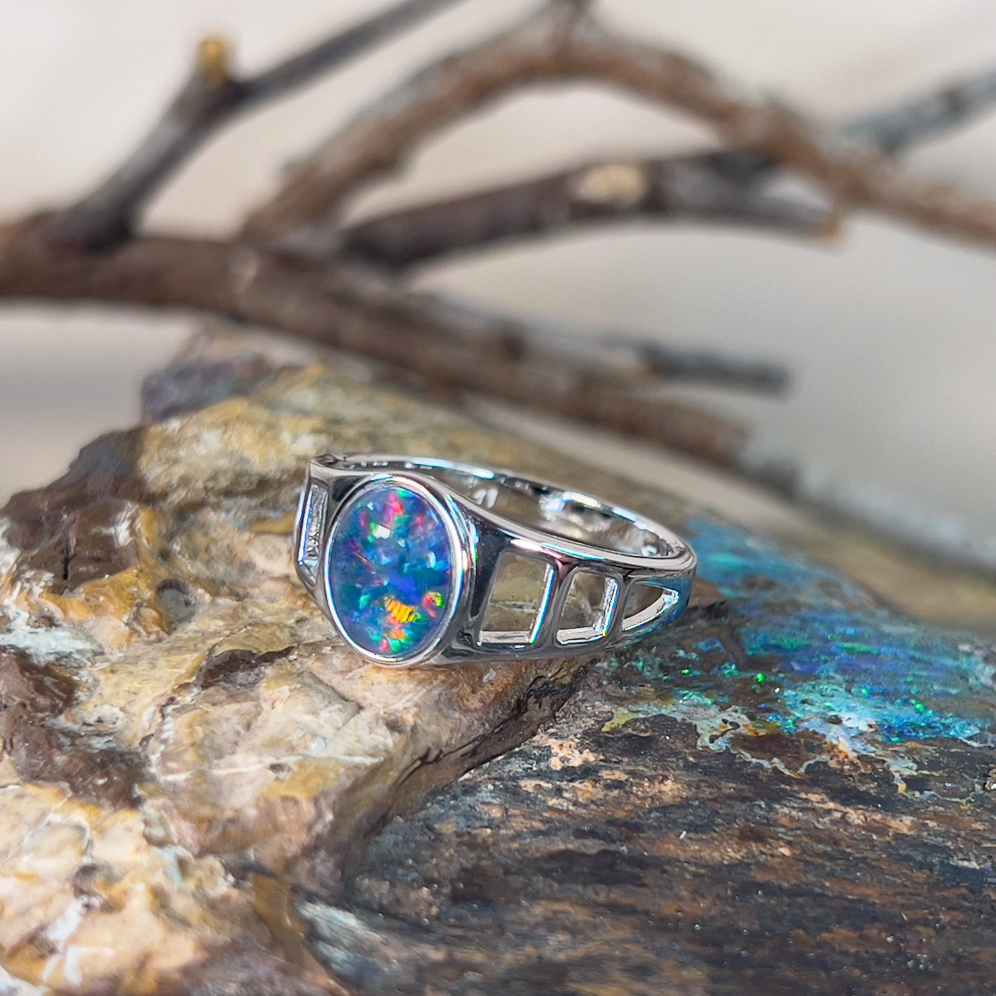 Sterling Silver open cut gents Opal ring 10x8mm - Masterpiece Jewellery Opal & Gems Sydney Australia | Online Shop