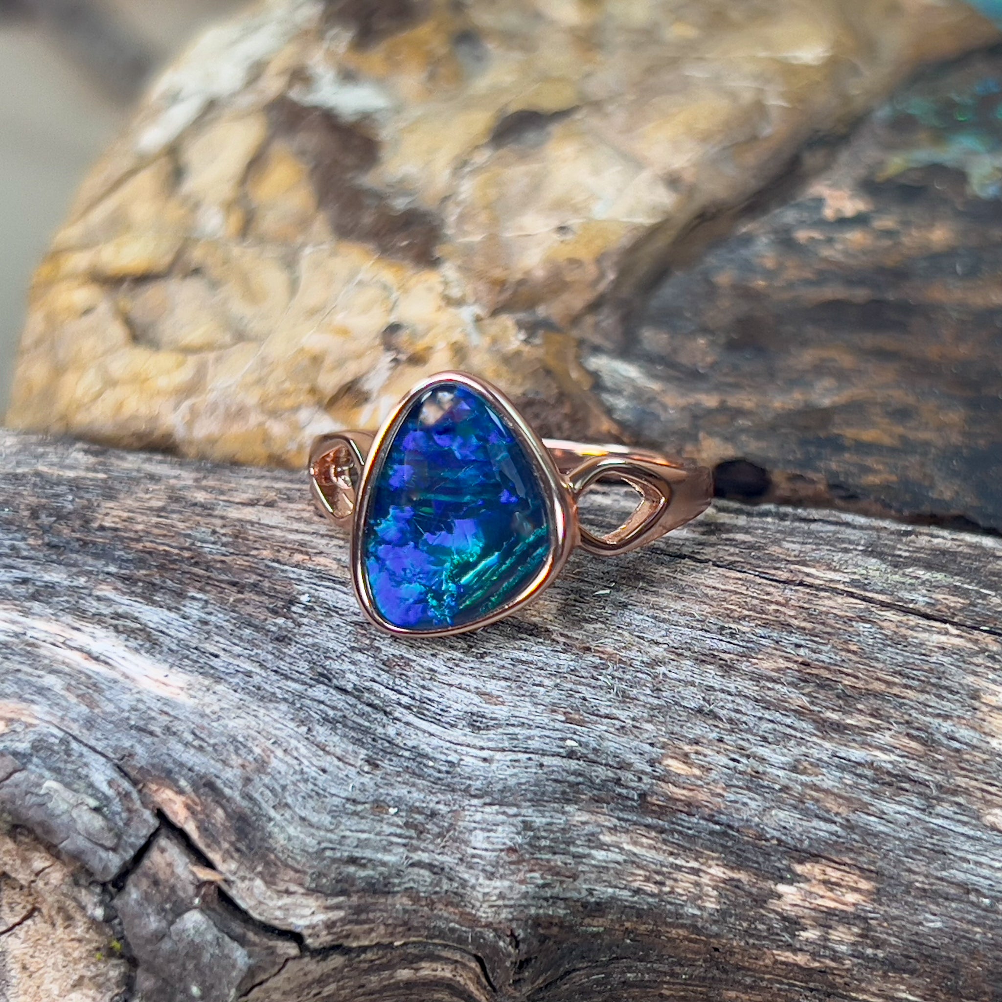 Sterling Silver Rose gold plated Opal triplet freeform shape ring - Masterpiece Jewellery Opal & Gems Sydney Australia | Online Shop