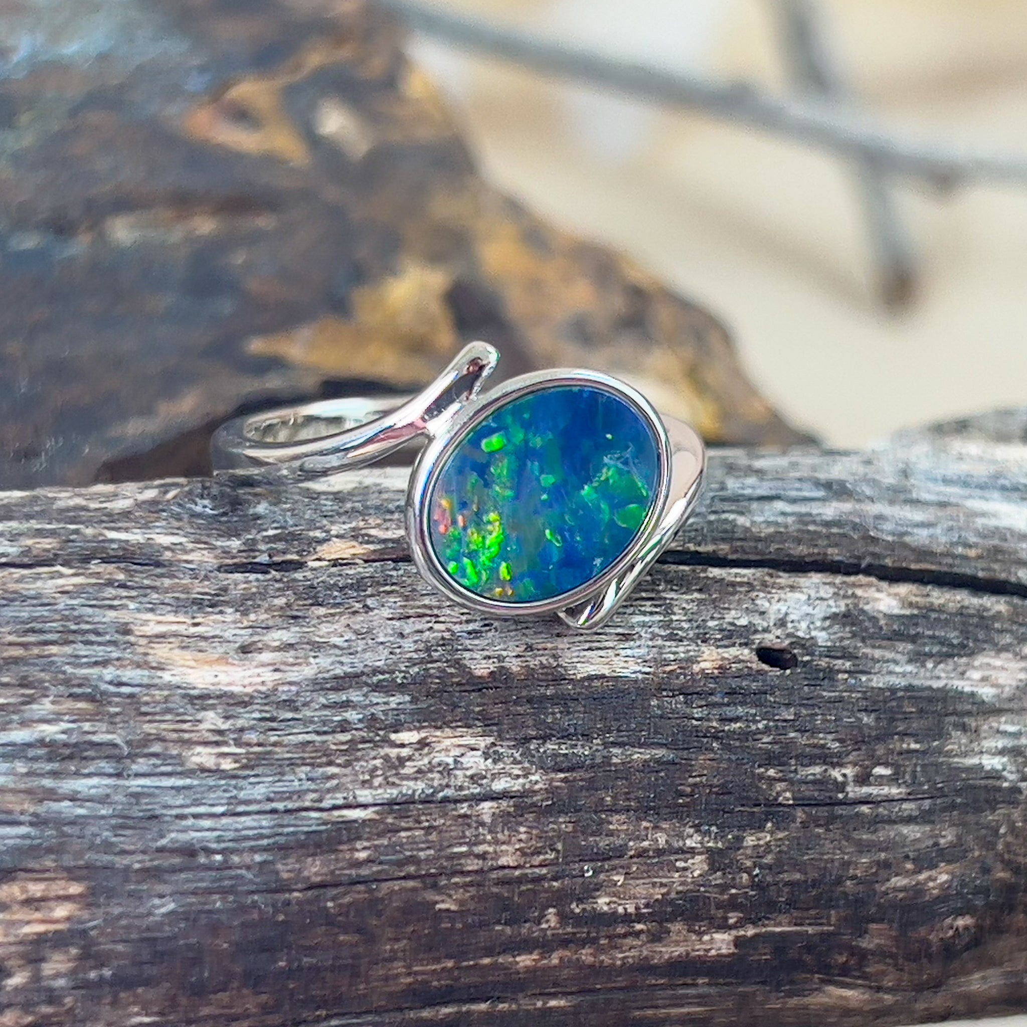 Sterling Silver Opal doublet split shank ring - Masterpiece Jewellery Opal & Gems Sydney Australia | Online Shop