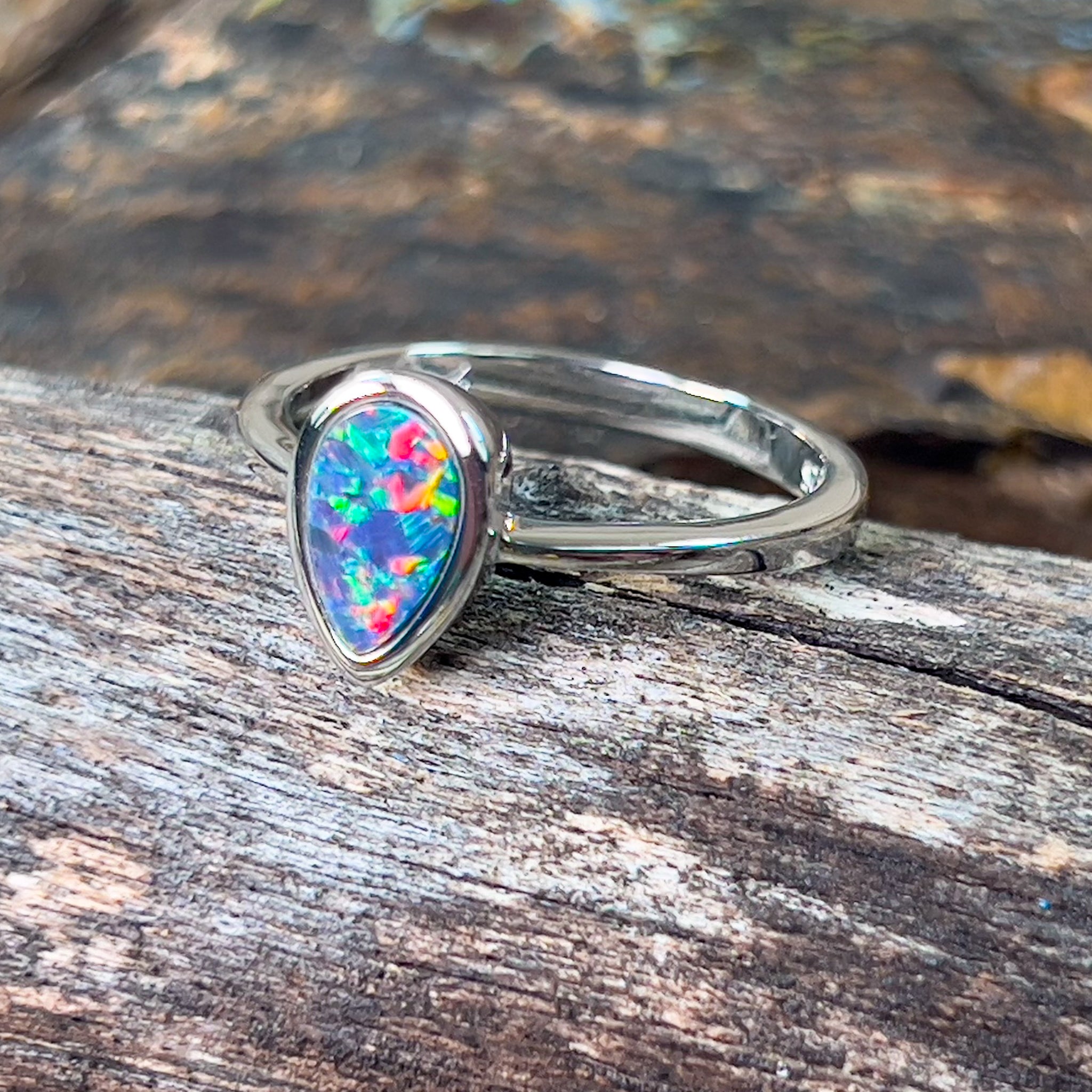 Sterling Silver teardrop Opal doublet solitaire ring - Masterpiece Jewellery Opal & Gems Sydney Australia | Online Shop