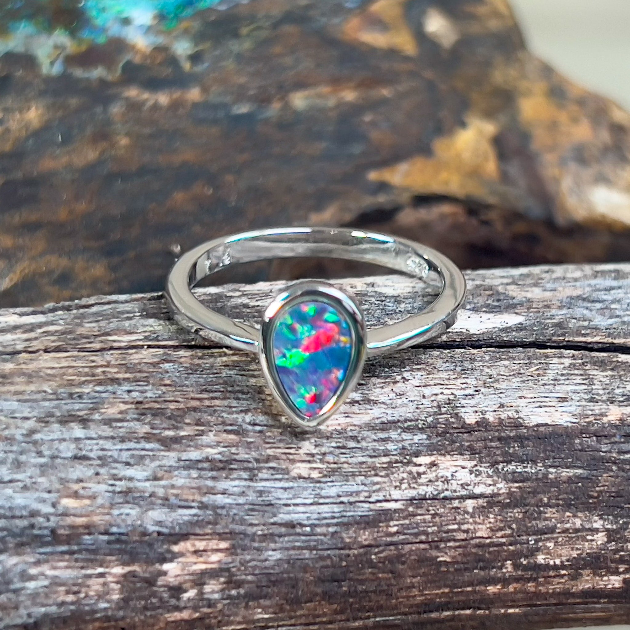 Sterling Silver teardrop Opal doublet solitaire ring - Masterpiece Jewellery Opal & Gems Sydney Australia | Online Shop
