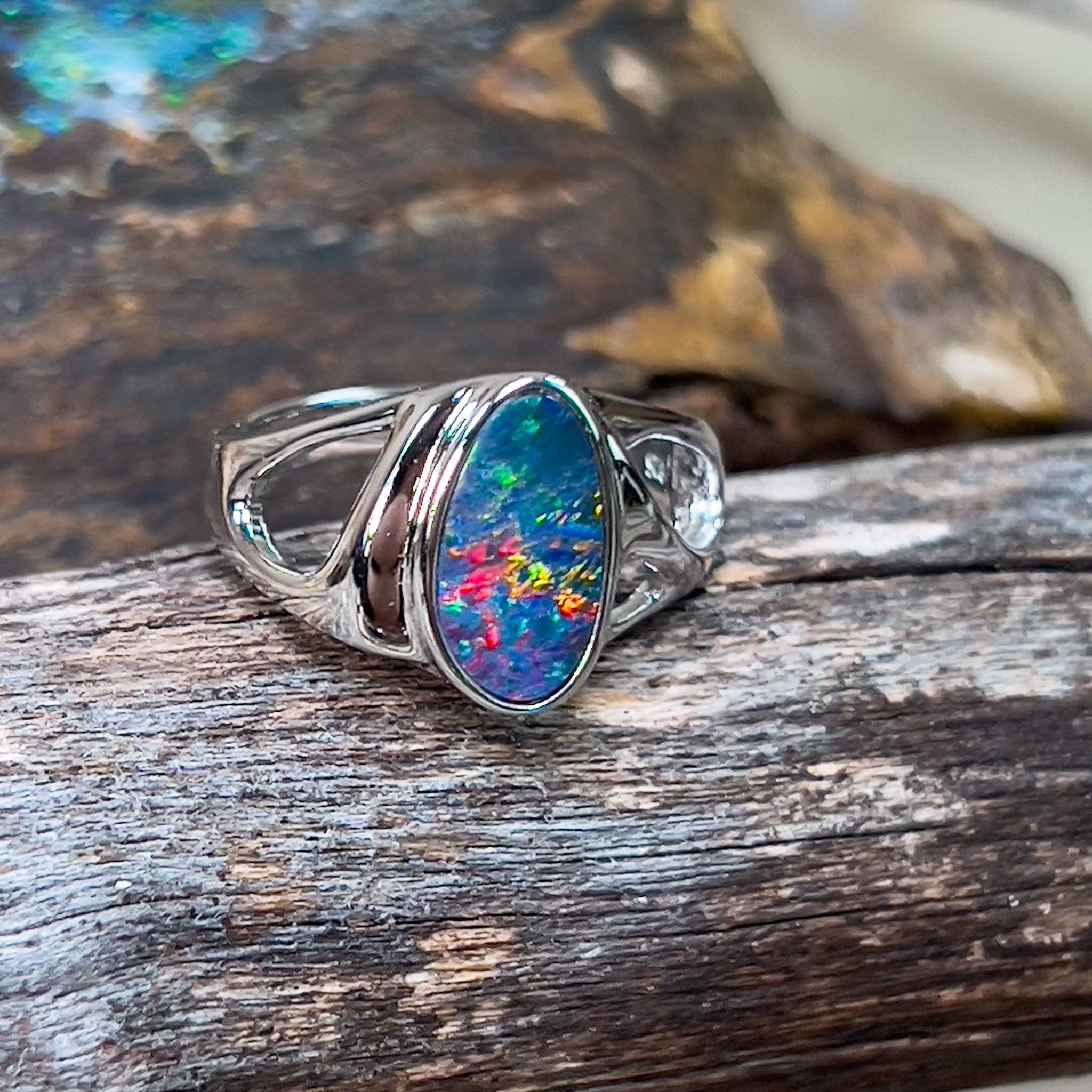 Sterling Silver Freeform Opal doublet cut out design ring - Masterpiece Jewellery Opal & Gems Sydney Australia | Online Shop