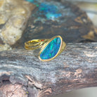 Gold Plated Sterling Silver Blue Green Opal freeform ring - Masterpiece Jewellery Opal & Gems Sydney Australia | Online Shop