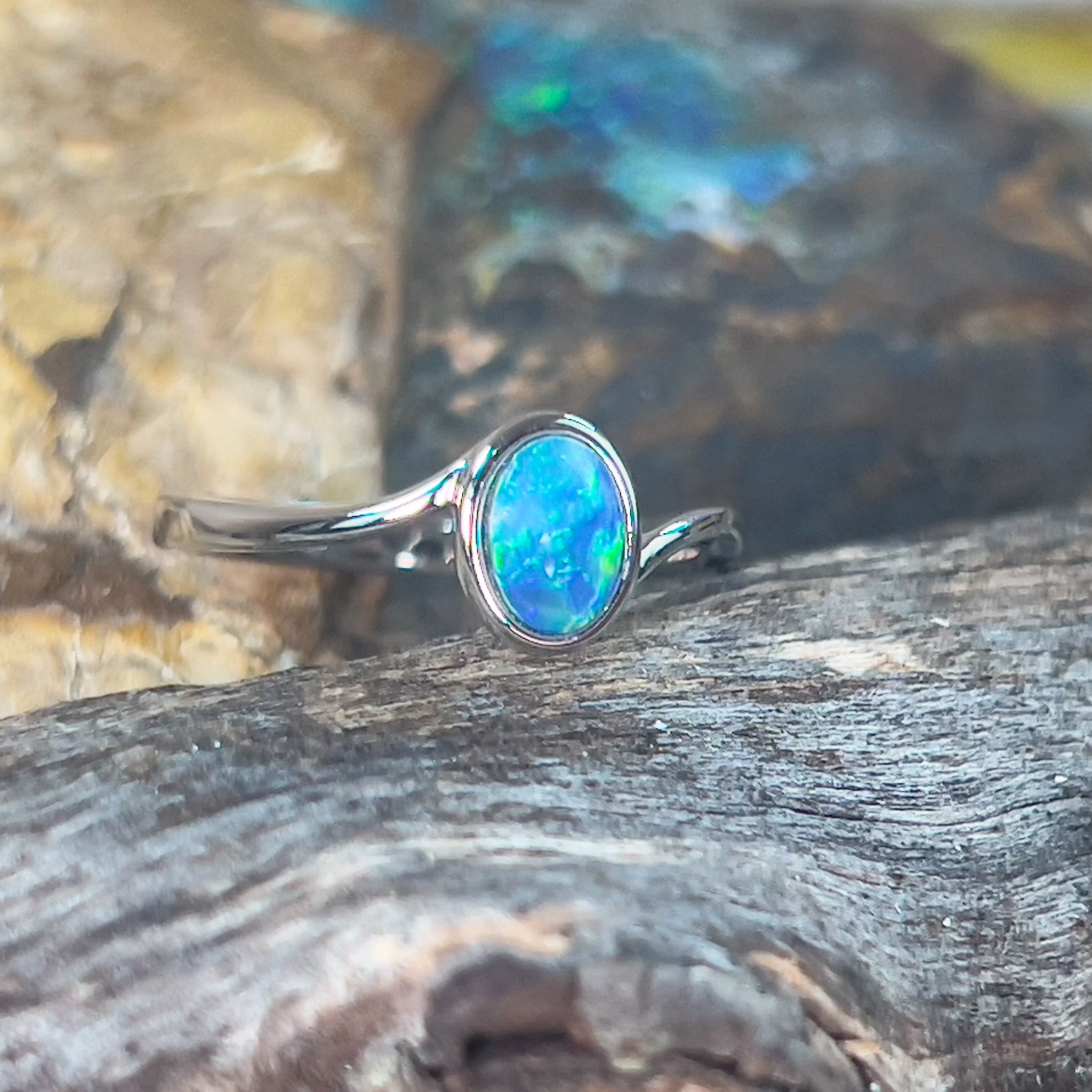 Sterling Silver split shank Opal doublet teal ocean colour ring - Masterpiece Jewellery Opal & Gems Sydney Australia | Online Shop