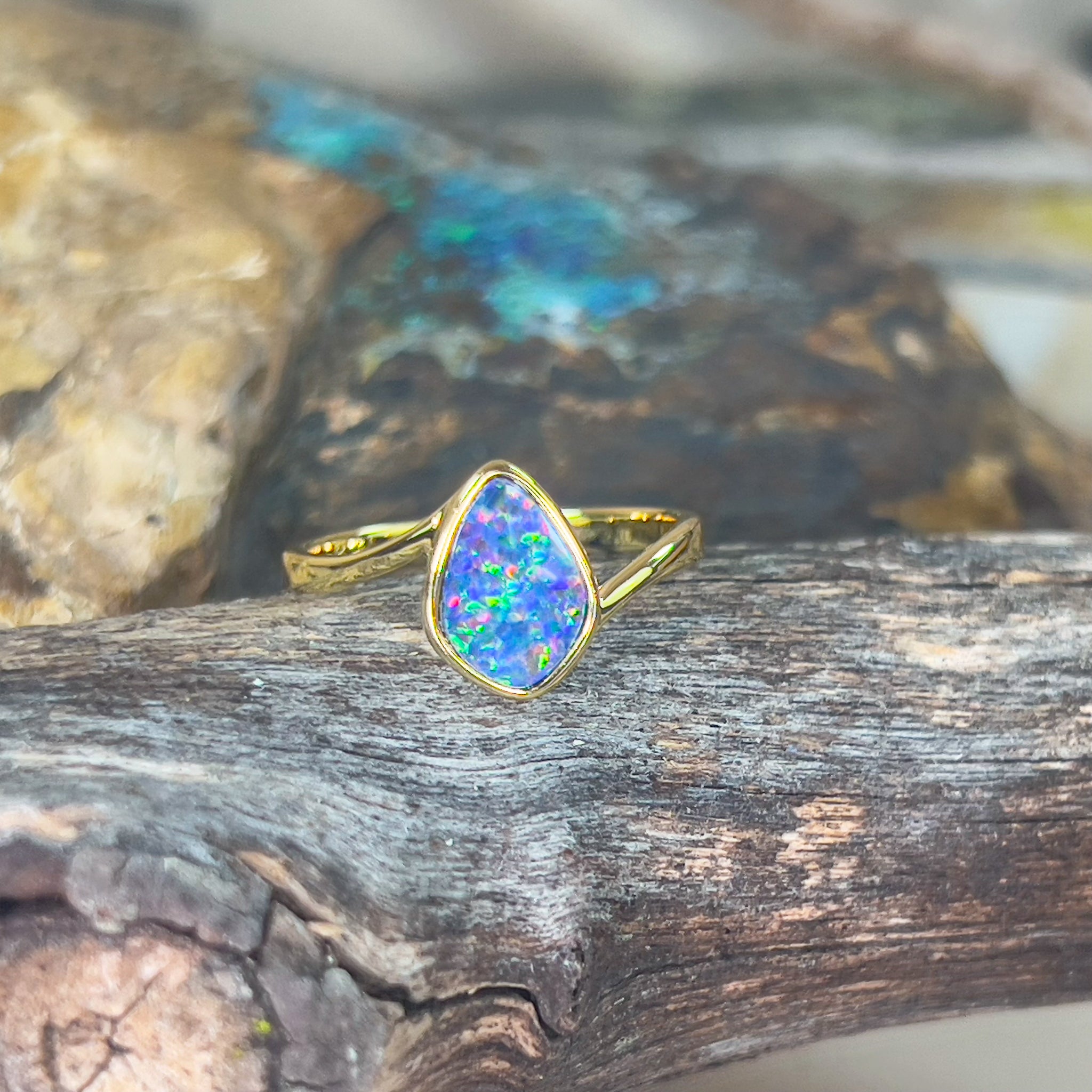 Gold plated sterling silver opal doublet ring - Masterpiece Jewellery Opal & Gems Sydney Australia | Online Shop