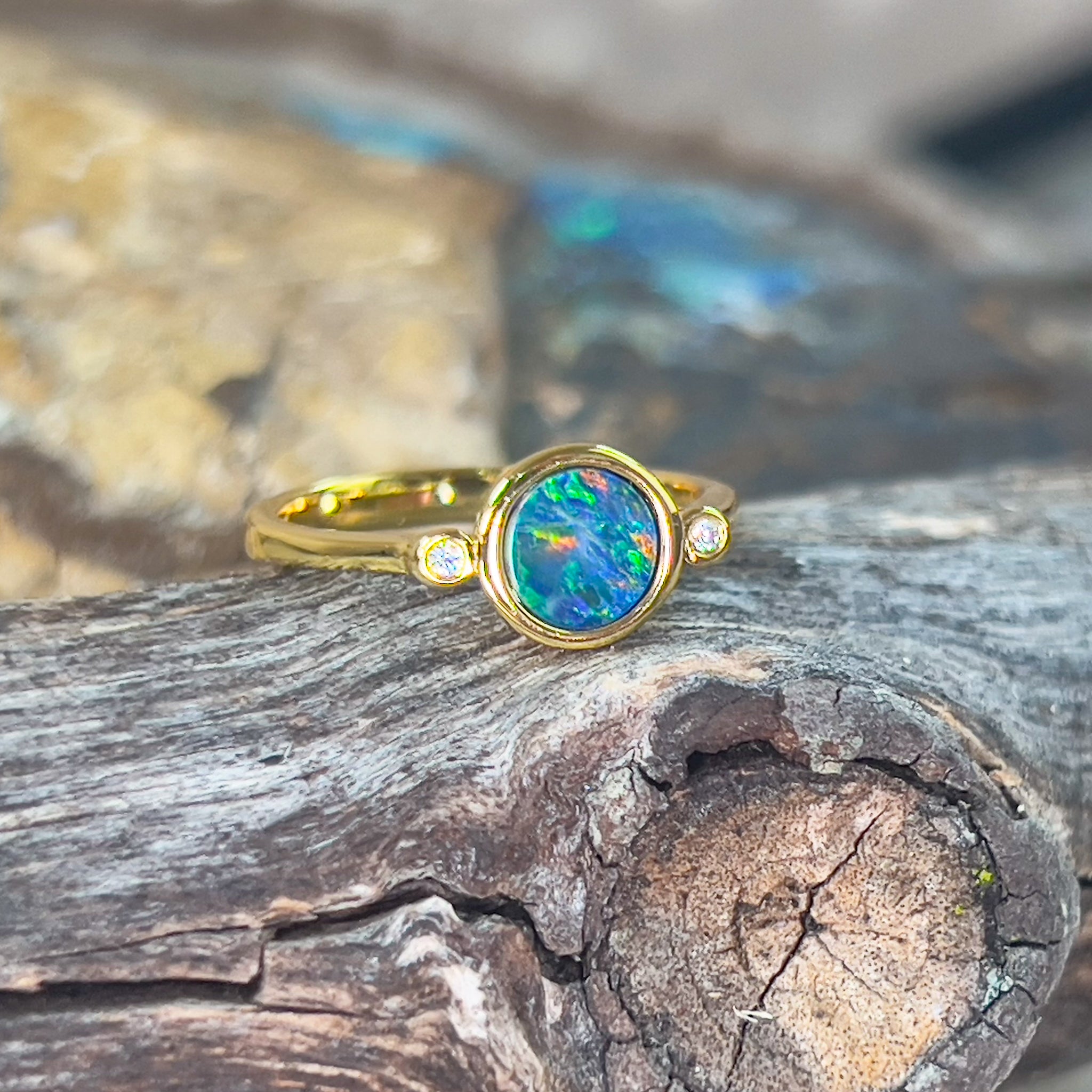 Gold plated Sterling Silver ring with one round 7mm ring - Masterpiece Jewellery Opal & Gems Sydney Australia | Online Shop