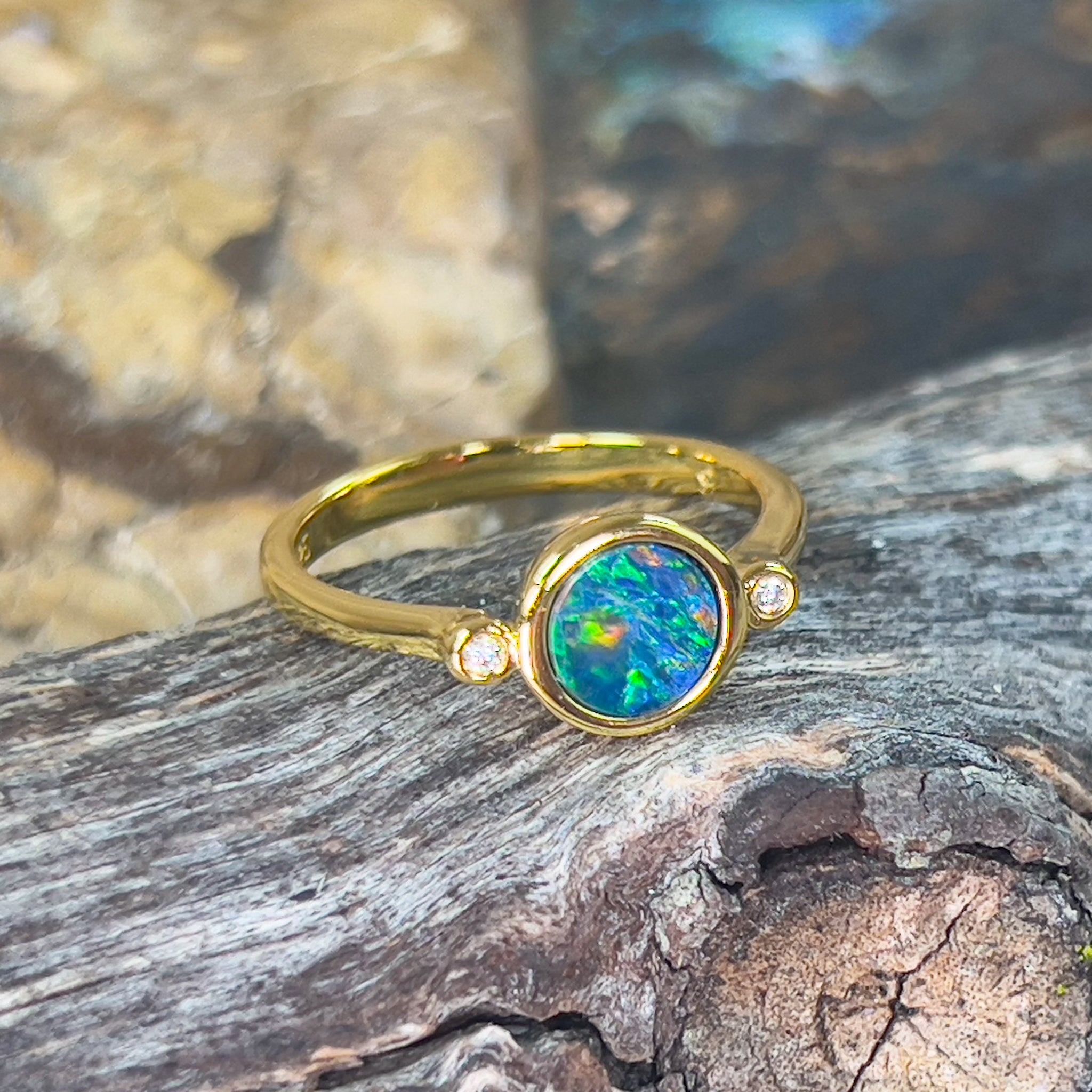 Gold plated Sterling Silver ring with one round 7mm ring - Masterpiece Jewellery Opal & Gems Sydney Australia | Online Shop
