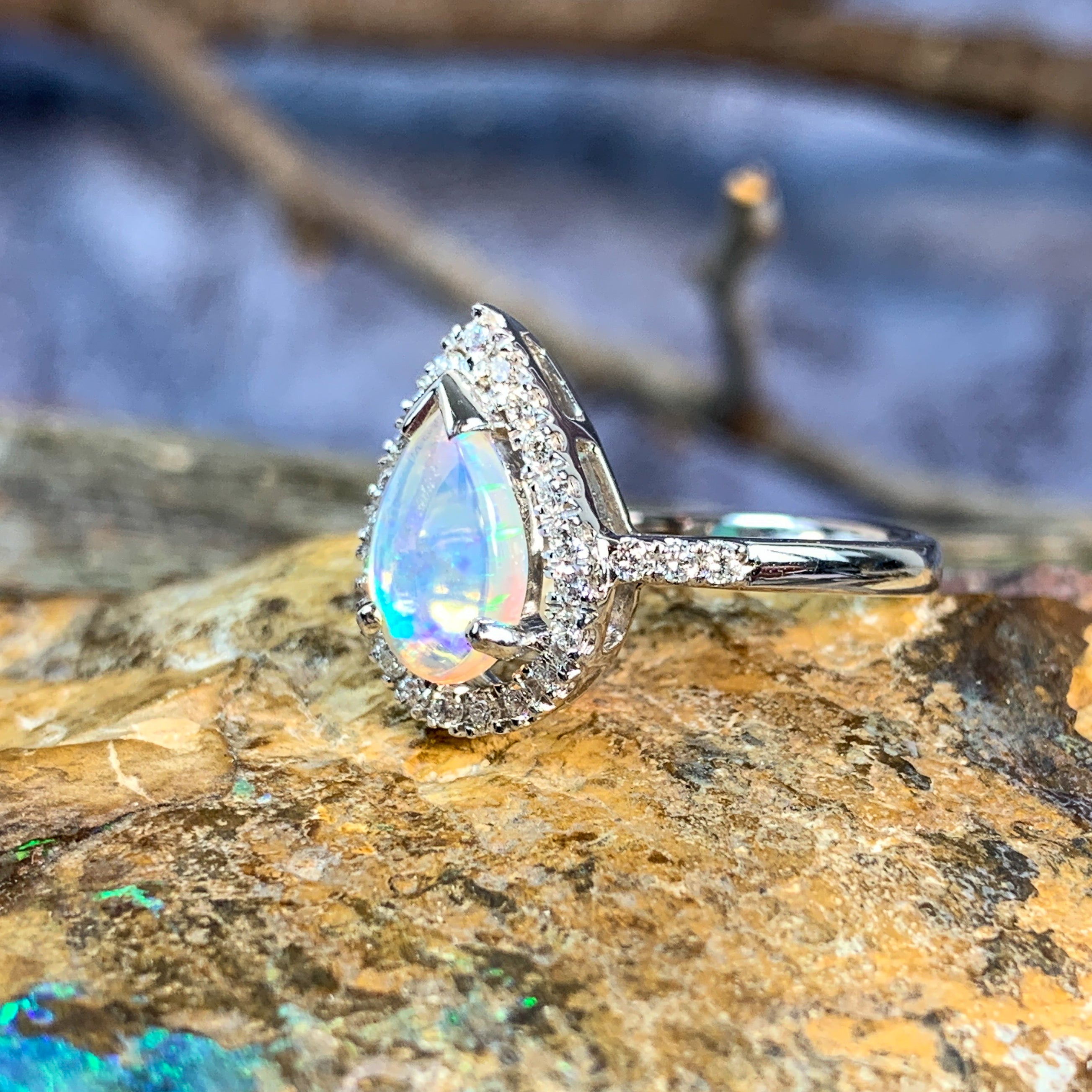 18kt White Gold Pear shape Opal and Diamond ring - Masterpiece Jewellery Opal & Gems Sydney Australia | Online Shop