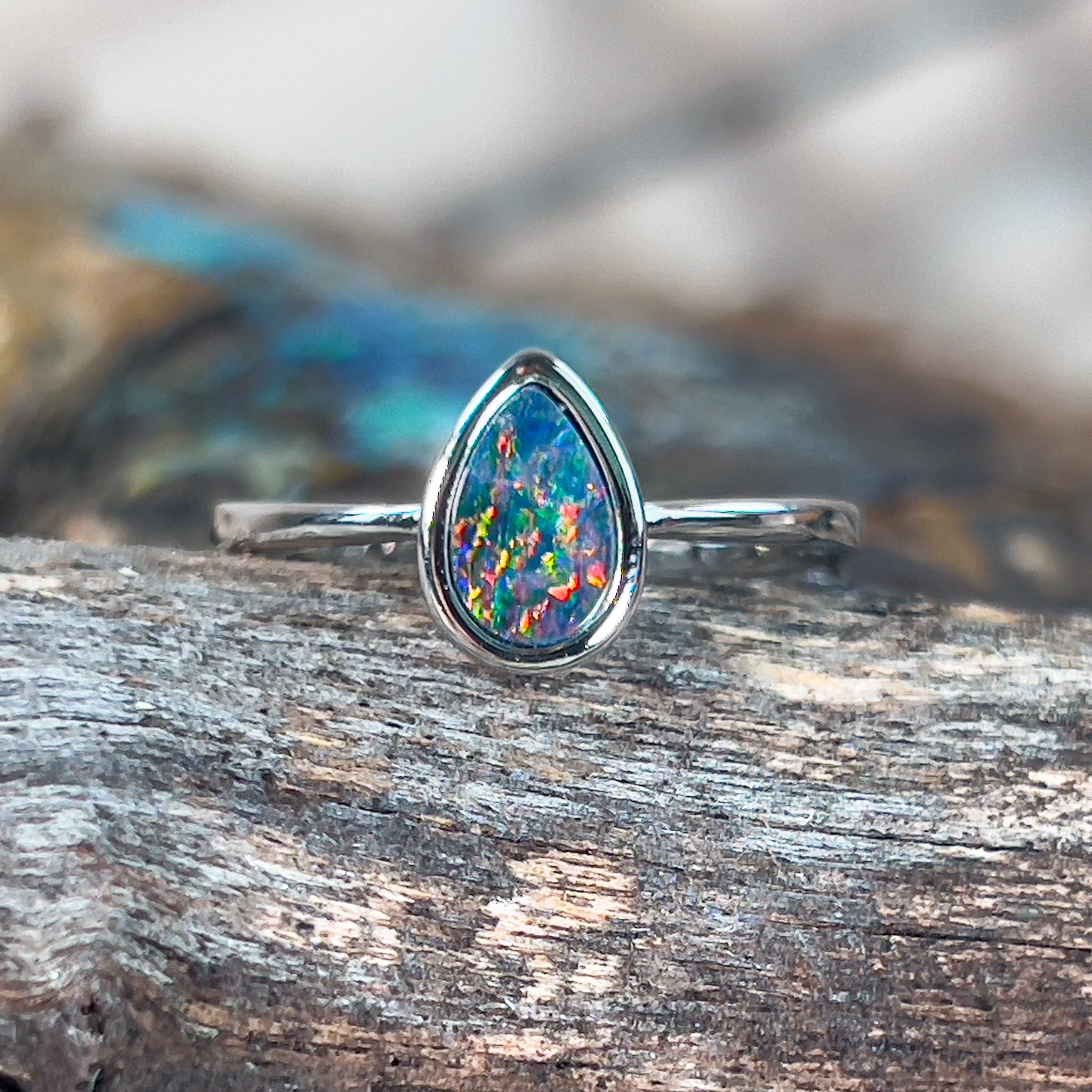 Sterling Silver pear shape opal doublet solitaire ring - Masterpiece Jewellery Opal & Gems Sydney Australia | Online Shop