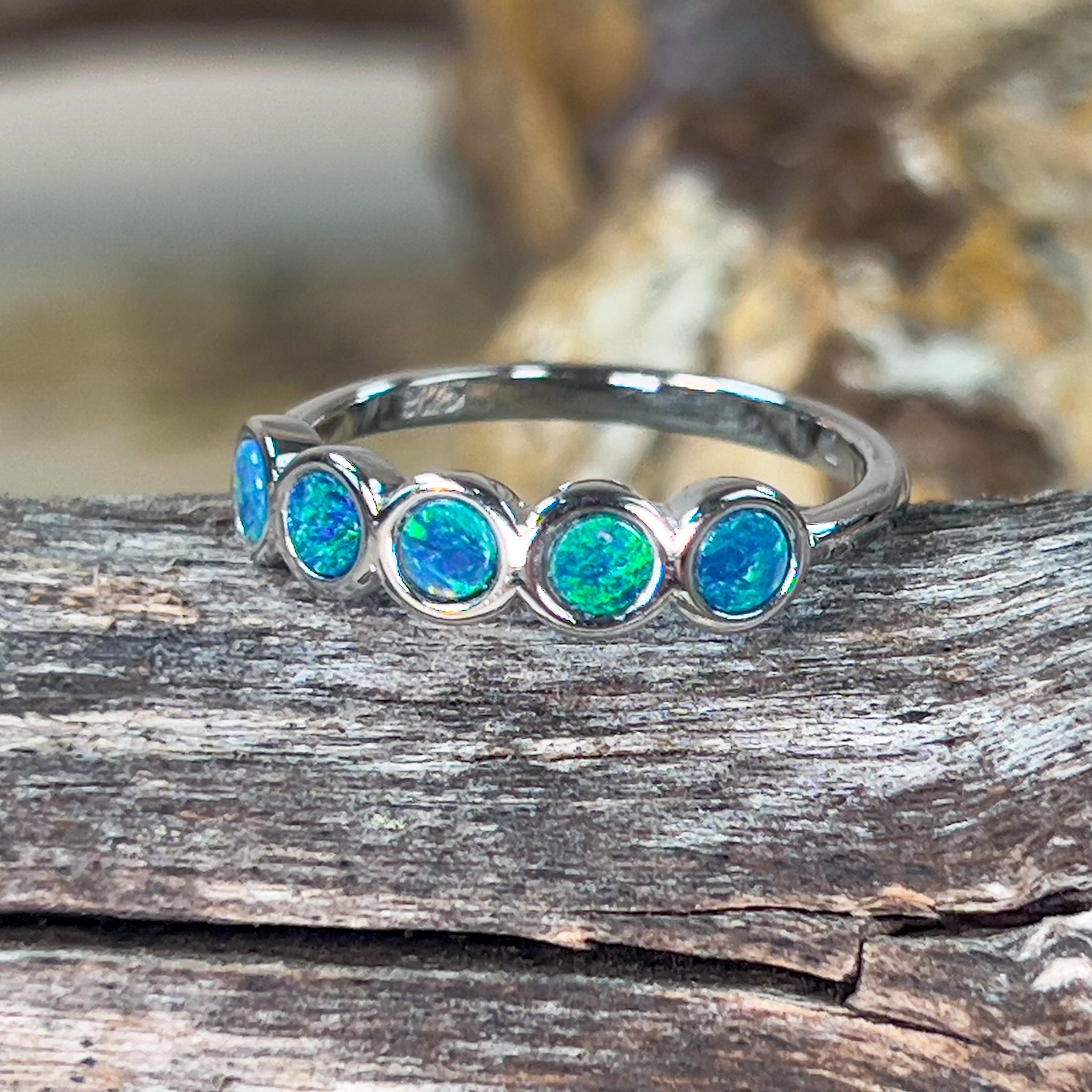 Sterling Silver half eternity style Opal doublet ring - Masterpiece Jewellery Opal & Gems Sydney Australia | Online Shop