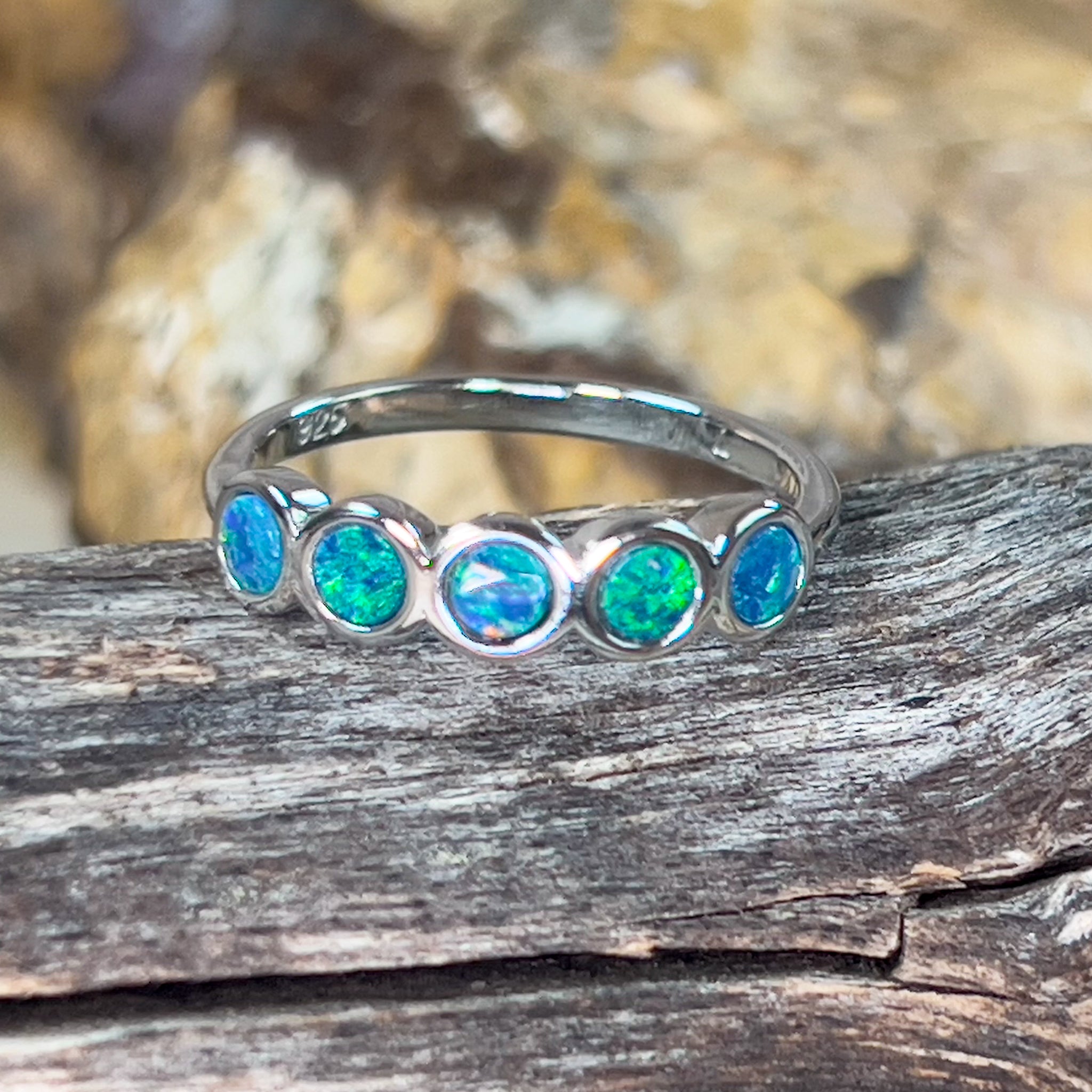 Sterling Silver half eternity style Opal doublet ring - Masterpiece Jewellery Opal & Gems Sydney Australia | Online Shop