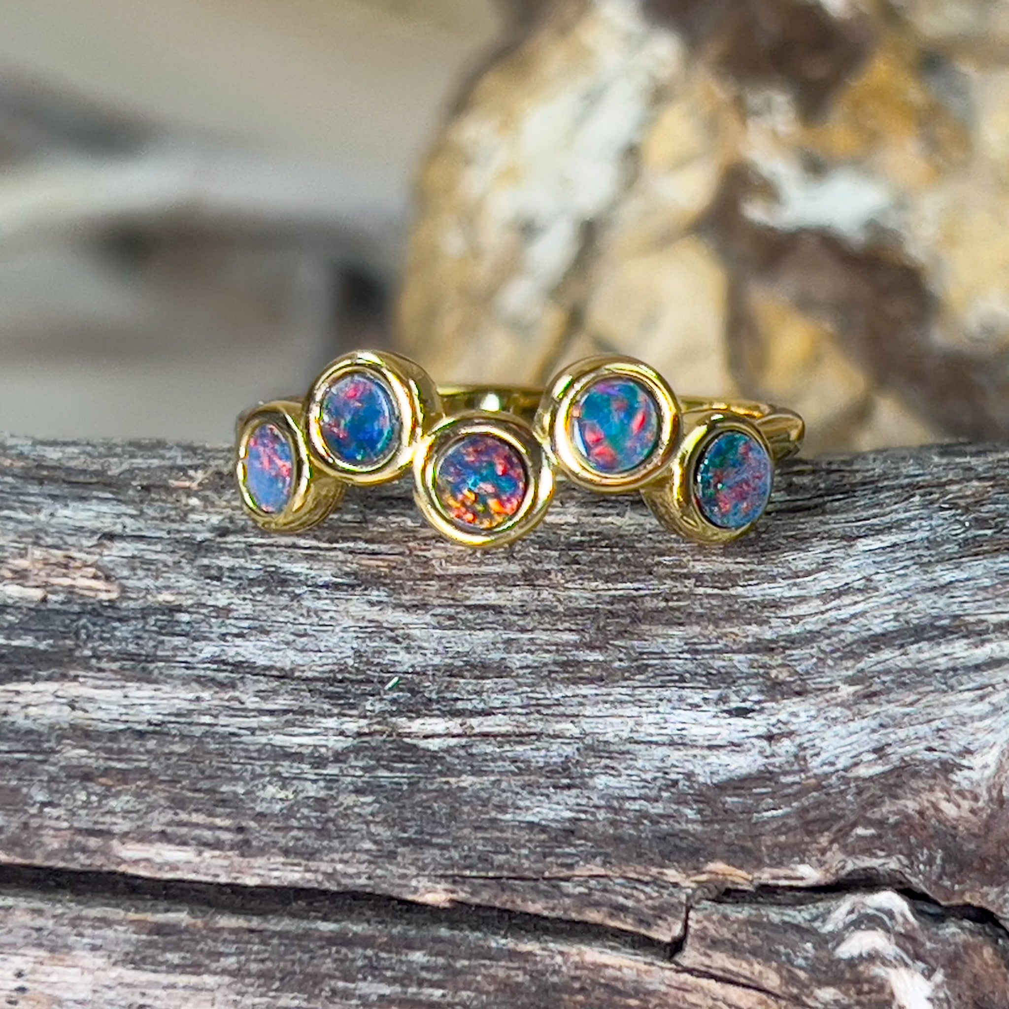 Gold plated silver shaped half eternity band Opal doublet - Masterpiece Jewellery Opal & Gems Sydney Australia | Online Shop