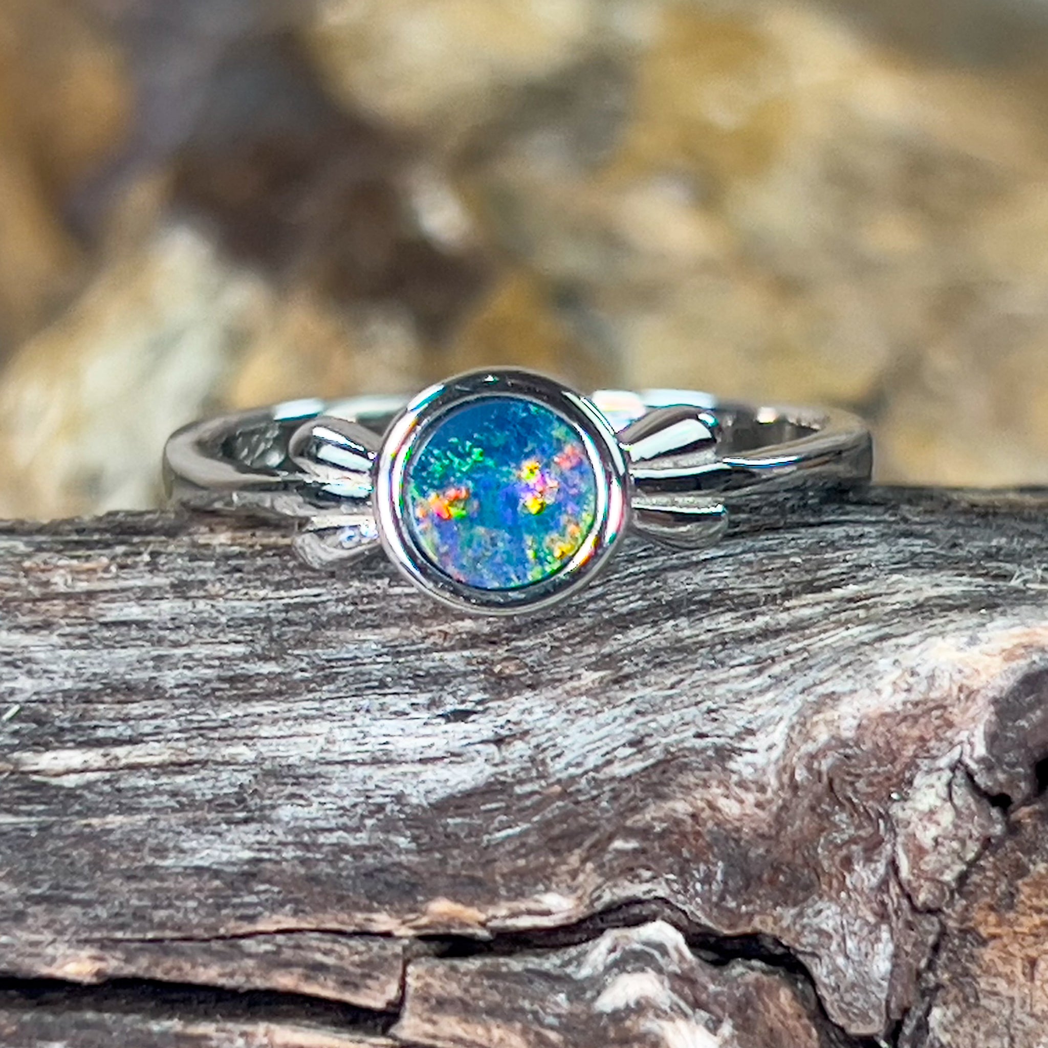 Sterling Silver round 5.5mm Opal doublet ring - Masterpiece Jewellery Opal & Gems Sydney Australia | Online Shop