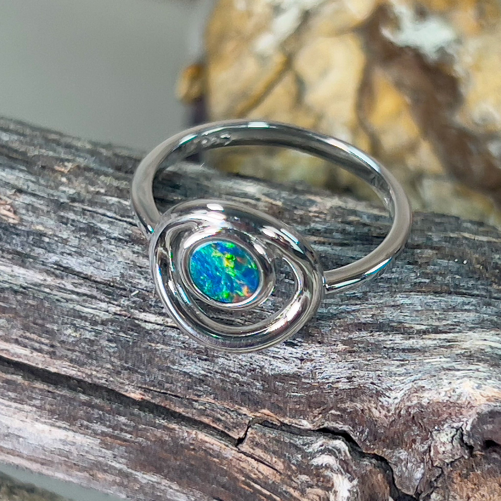 Sterling Silver round 6mm Opal doublet circle design ring - Masterpiece Jewellery Opal & Gems Sydney Australia | Online Shop
