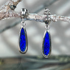 Sterling Silver dangling long drop earrings with blue opal doublets - Masterpiece Jewellery Opal & Gems Sydney Australia | Online Shop