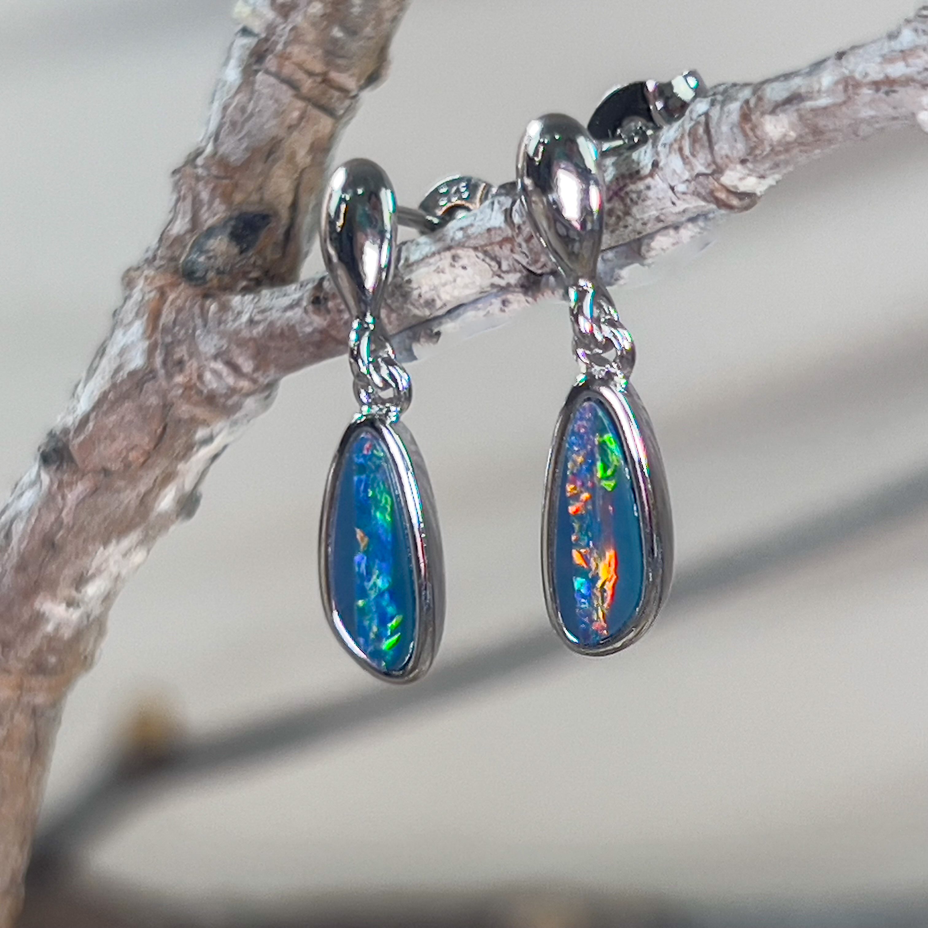 Sterling Silver Opal doublet dangling earrings - Masterpiece Jewellery Opal & Gems Sydney Australia | Online Shop