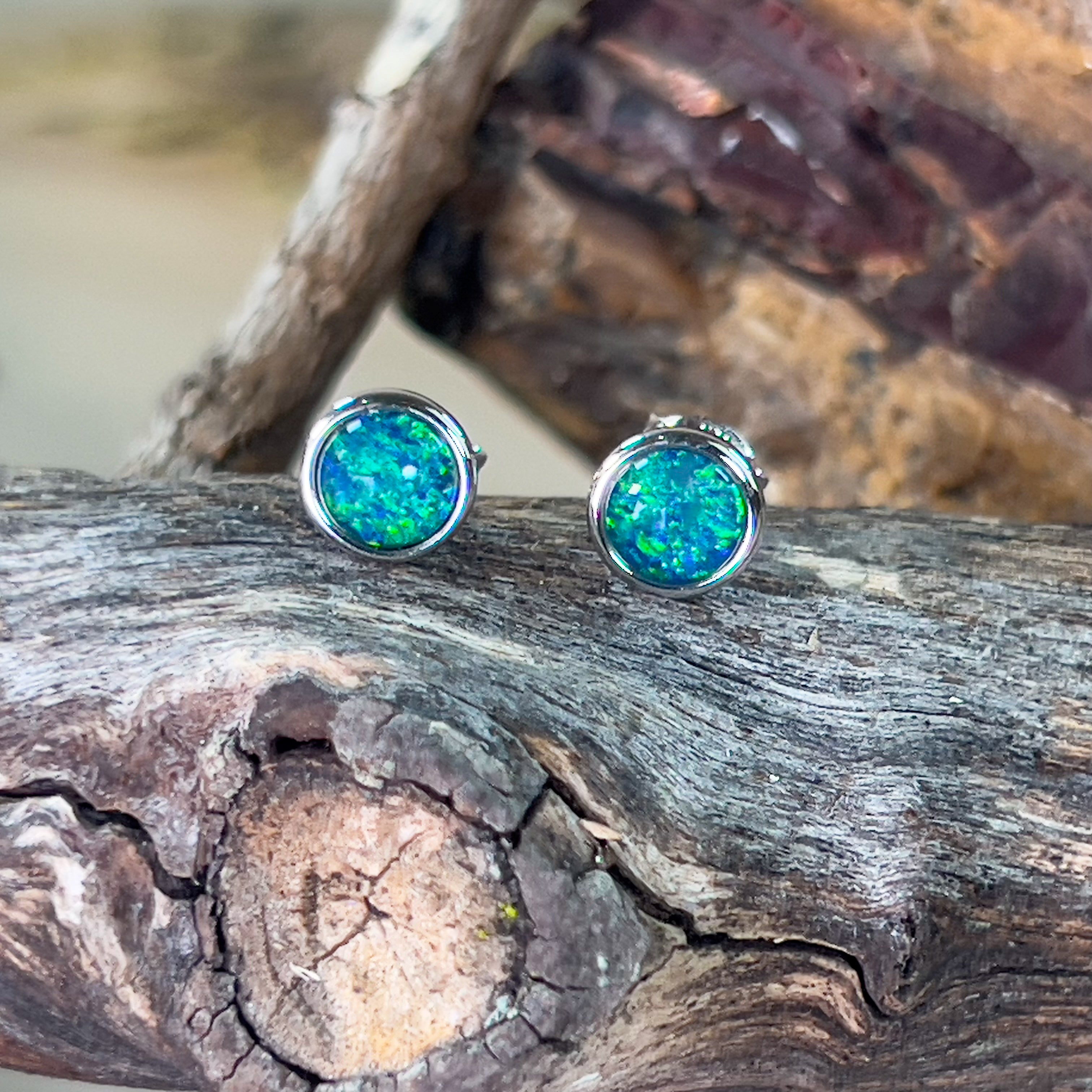 Sterling Silver 6mm round opal triplet studs - Masterpiece Jewellery Opal & Gems Sydney Australia | Online Shop