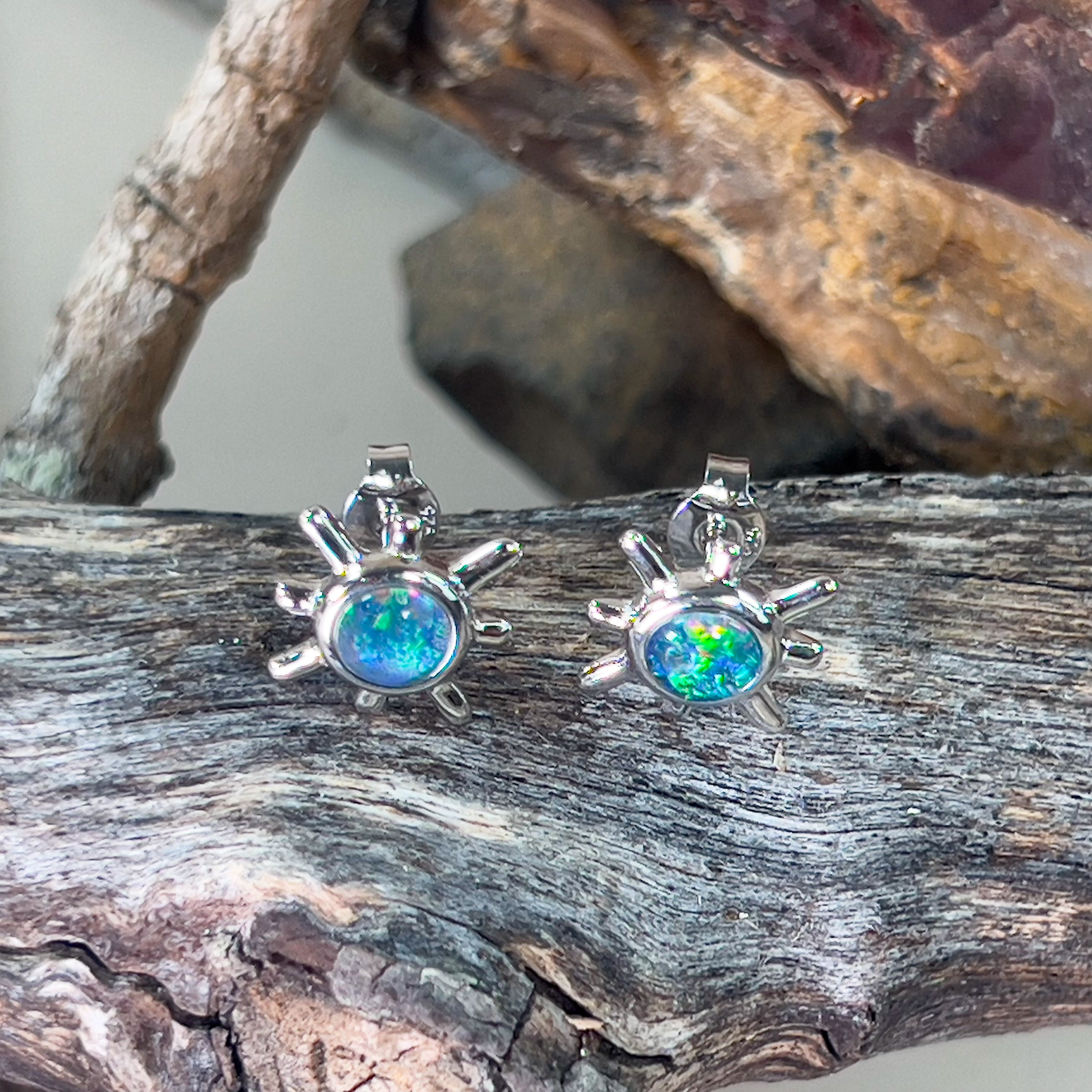 Sterling Silver round 6mm Opal triplet star ray studs - Masterpiece Jewellery Opal & Gems Sydney Australia | Online Shop