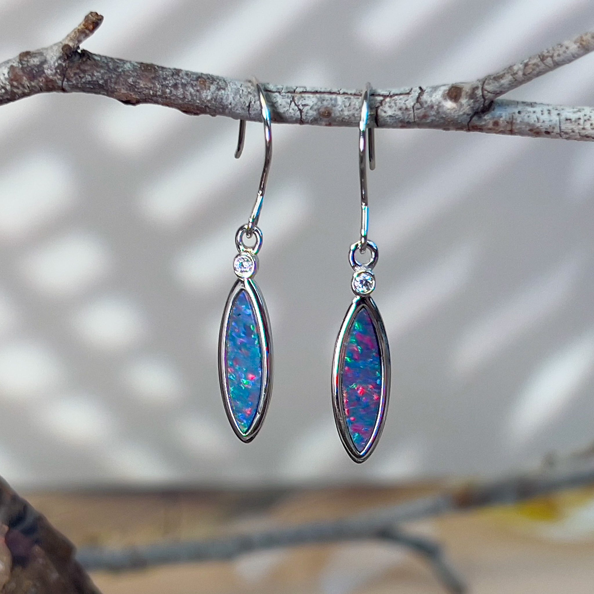 Sterling Silver marquise shape Opal doublets hook earrings - Masterpiece Jewellery Opal & Gems Sydney Australia | Online Shop