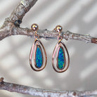 Rose Gold Silver dangling pearshape opal doublet earrings - Masterpiece Jewellery Opal & Gems Sydney Australia | Online Shop