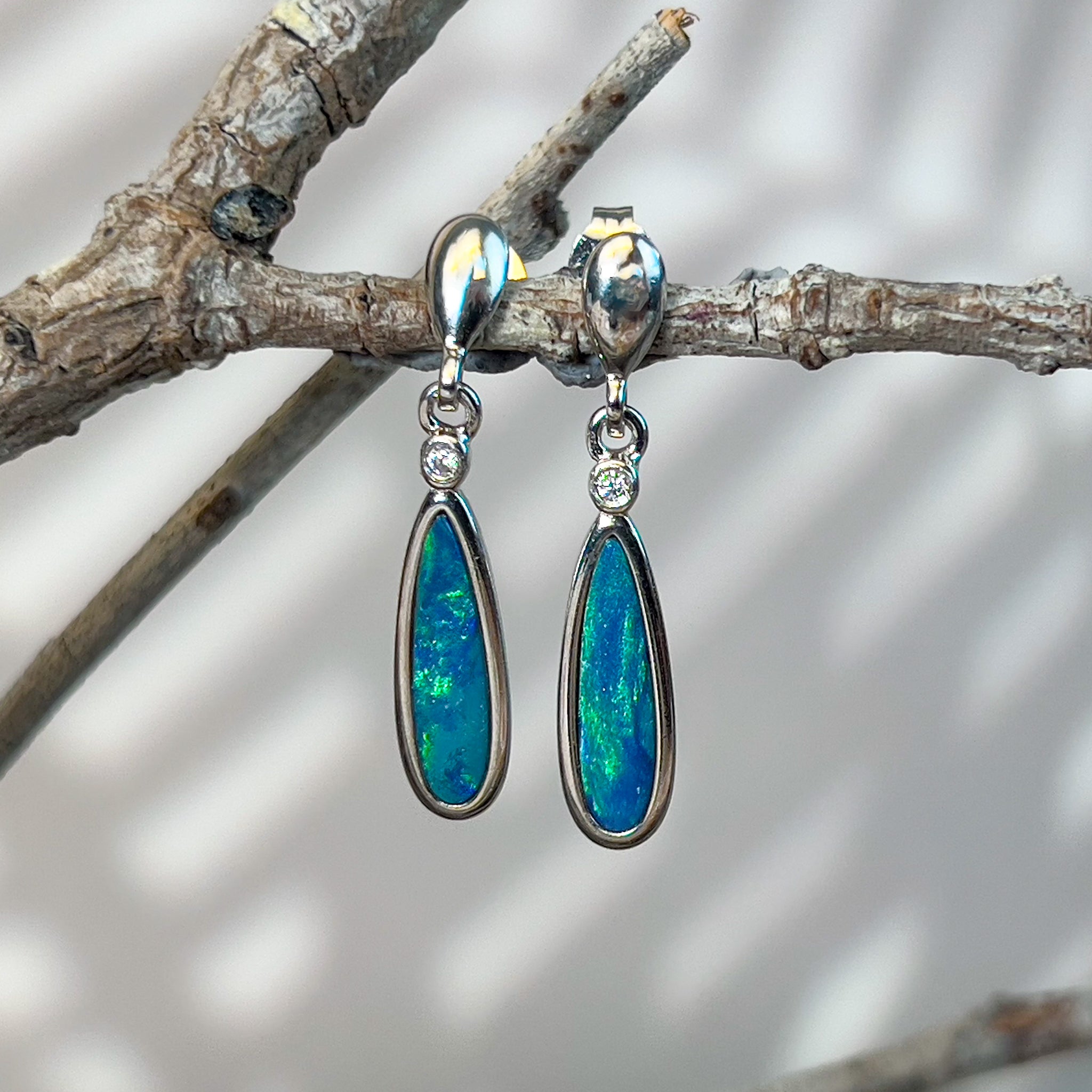 Sterling Silver pearshape Opal doublets dangling earrings - Masterpiece Jewellery Opal & Gems Sydney Australia | Online Shop