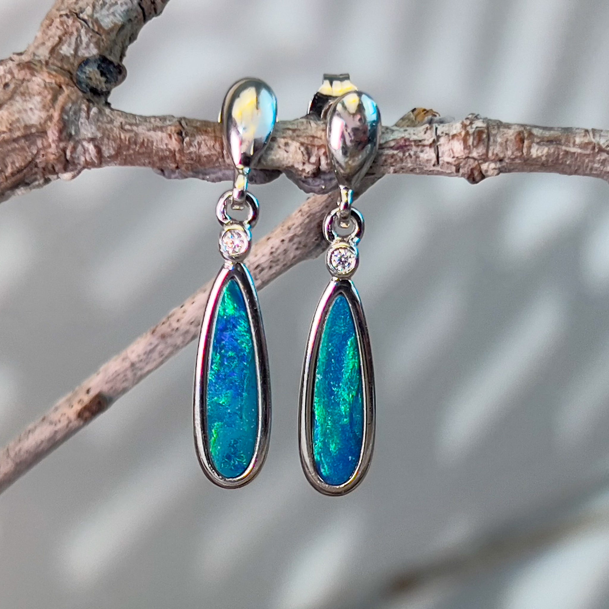 Sterling Silver pearshape Opal doublets dangling earrings - Masterpiece Jewellery Opal & Gems Sydney Australia | Online Shop