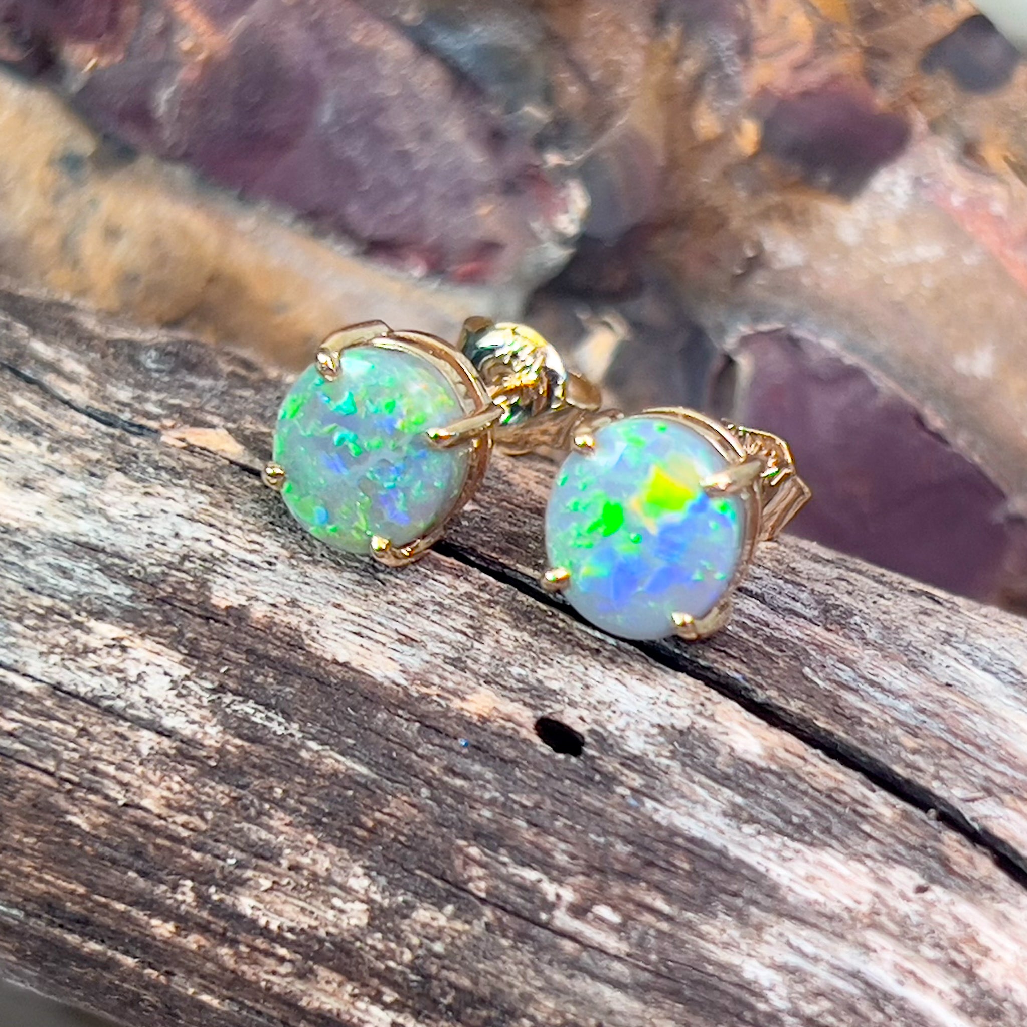 14kt Yellow Gold claw set Black Opal studs 1.59ct - Masterpiece Jewellery Opal & Gems Sydney Australia | Online Shop