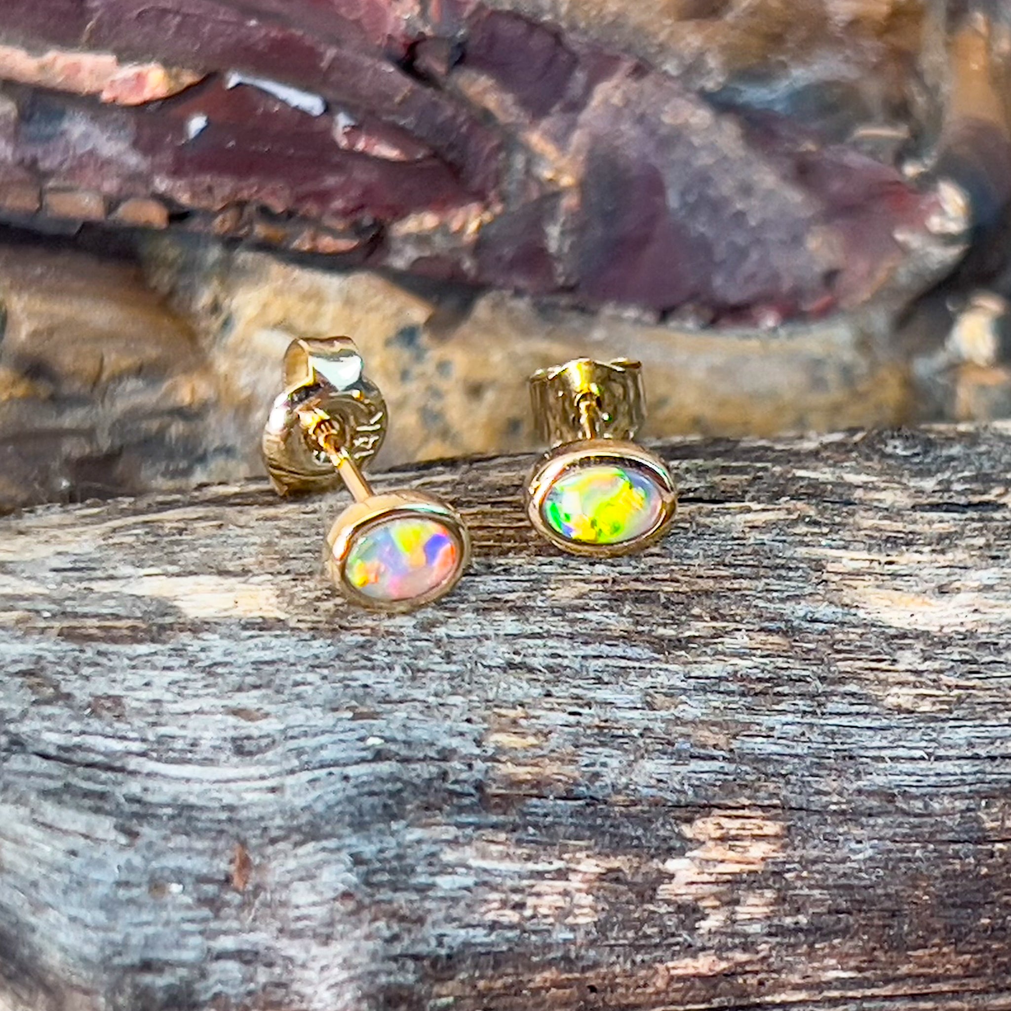 14kt Yellow gold black opal crystal 0.2ct studs` - Masterpiece Jewellery Opal & Gems Sydney Australia | Online Shop